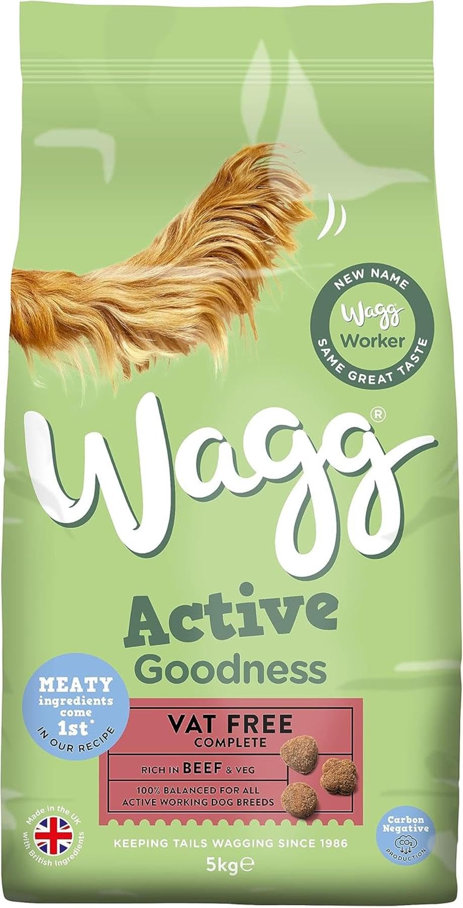 Wagg Active Goodness Complete Dry Adult Dog Food Beef & Veg 12kg - For All Active Working Dog Breeds