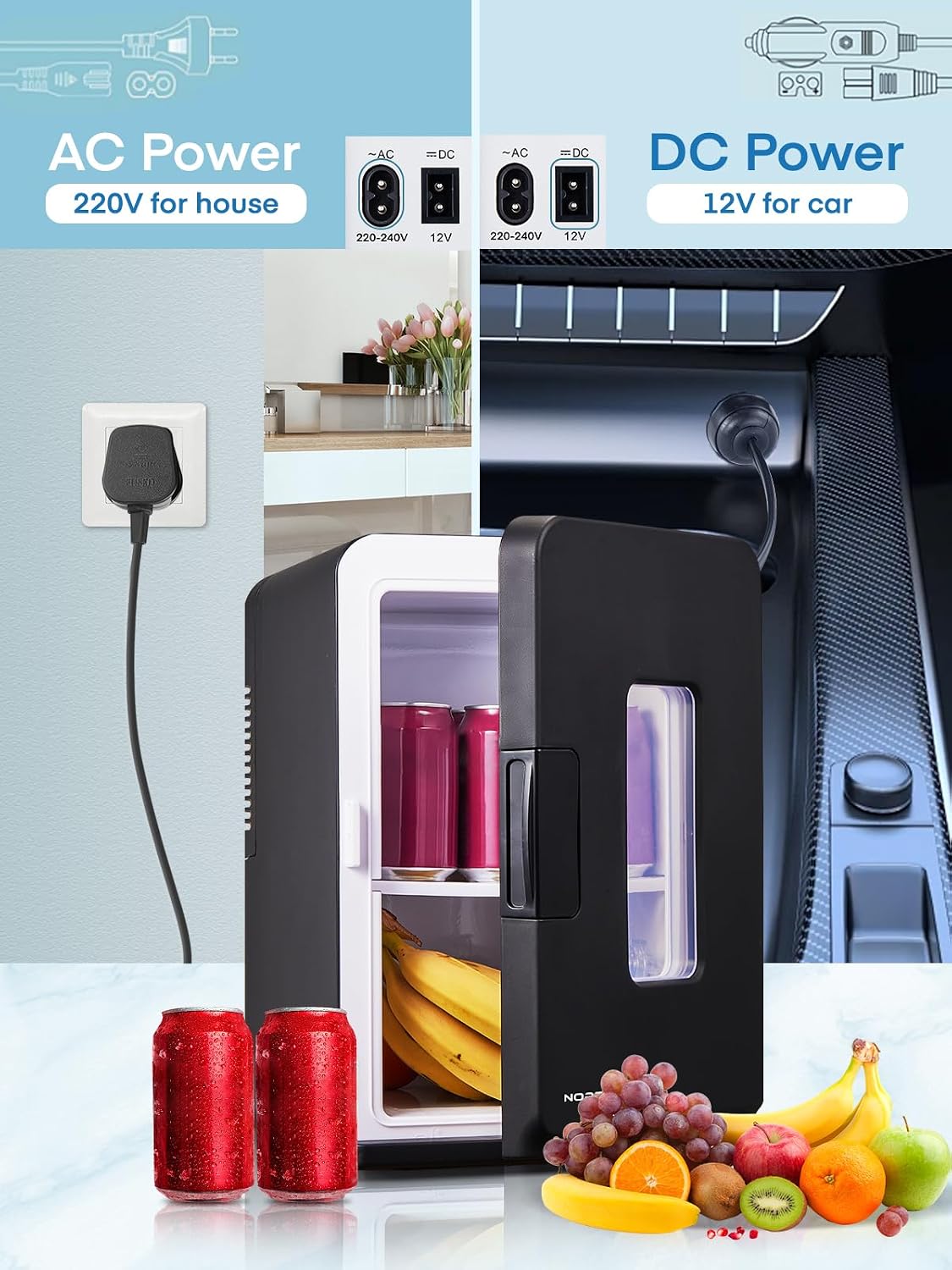 Mini Fridge 15L/21 Cans Mini Fridge for Bedrooms, Upgrade AC+12V DC Power Small Fridge for Dorm, Car, Office, Travel | Max & ECO Mode, Thermoelectric Cooler and Warmer | for Skincare, Beauty, Drink