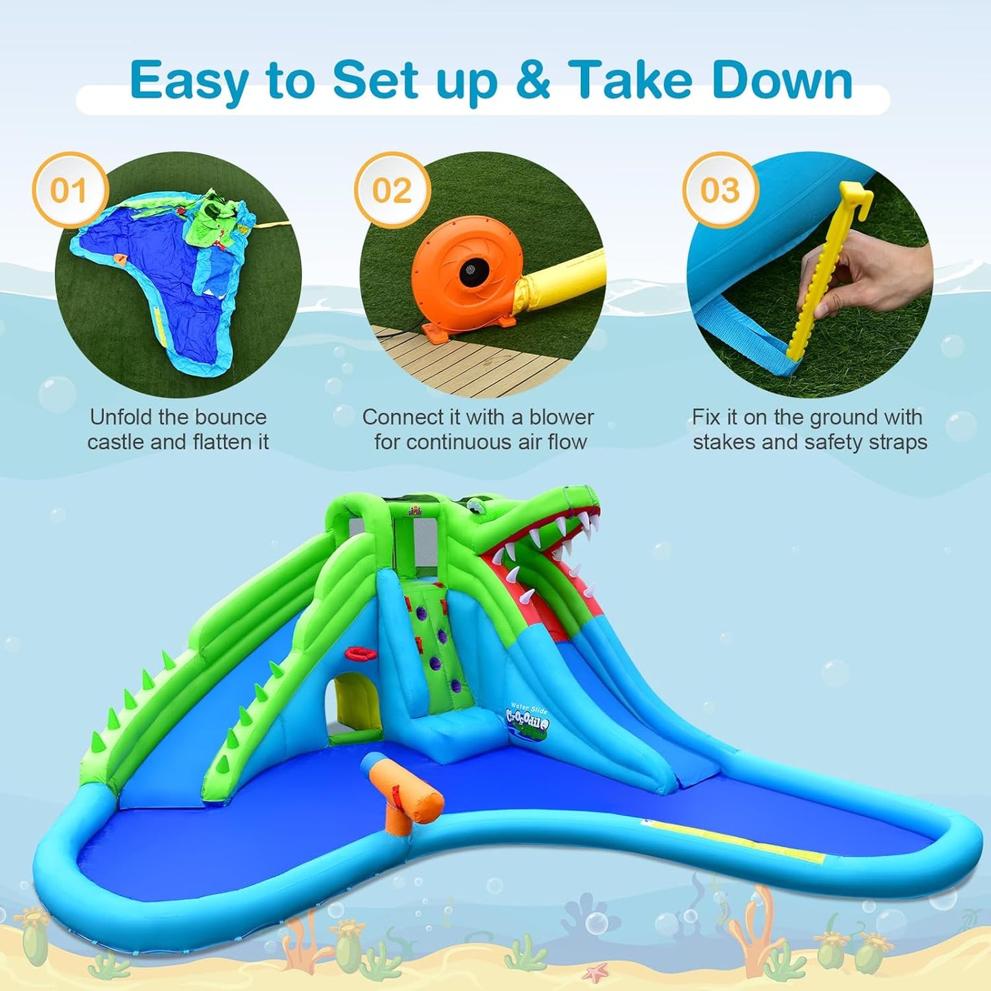 COSTWAY Giant Inflatable Water Park with Dual Slides, Climbing Wall & Pool — 558x504cm | Ages 3-12