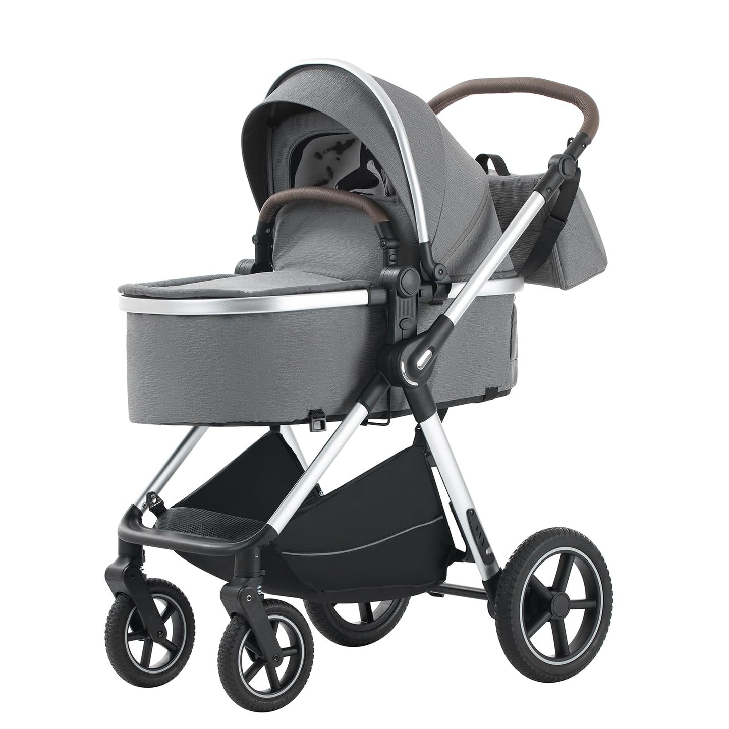 3 in 1 Baby Stroller with Height Adjustable Handle,3 in 1 Prams Travel System, Lightweight Foldable Pushchair, Prams with Aluminum Frame for Portable Baby Carriage (D2 Pink, H2-D)