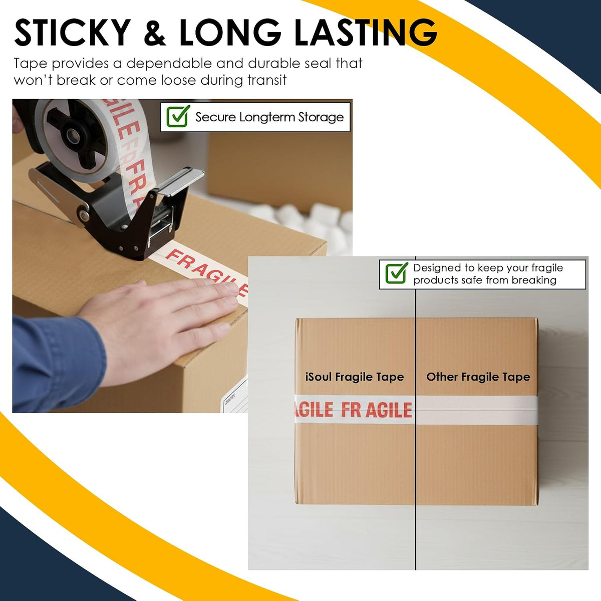 iSOUL Parcel Tape, 6 Rolls Packing Tape Strong Heavy Duty Fragile Tape 48mm x 66m For Packing Boxes Packaging Tape Moving tape Parcel Tape Strong Fragile, Packing Tape Strong for Moving House