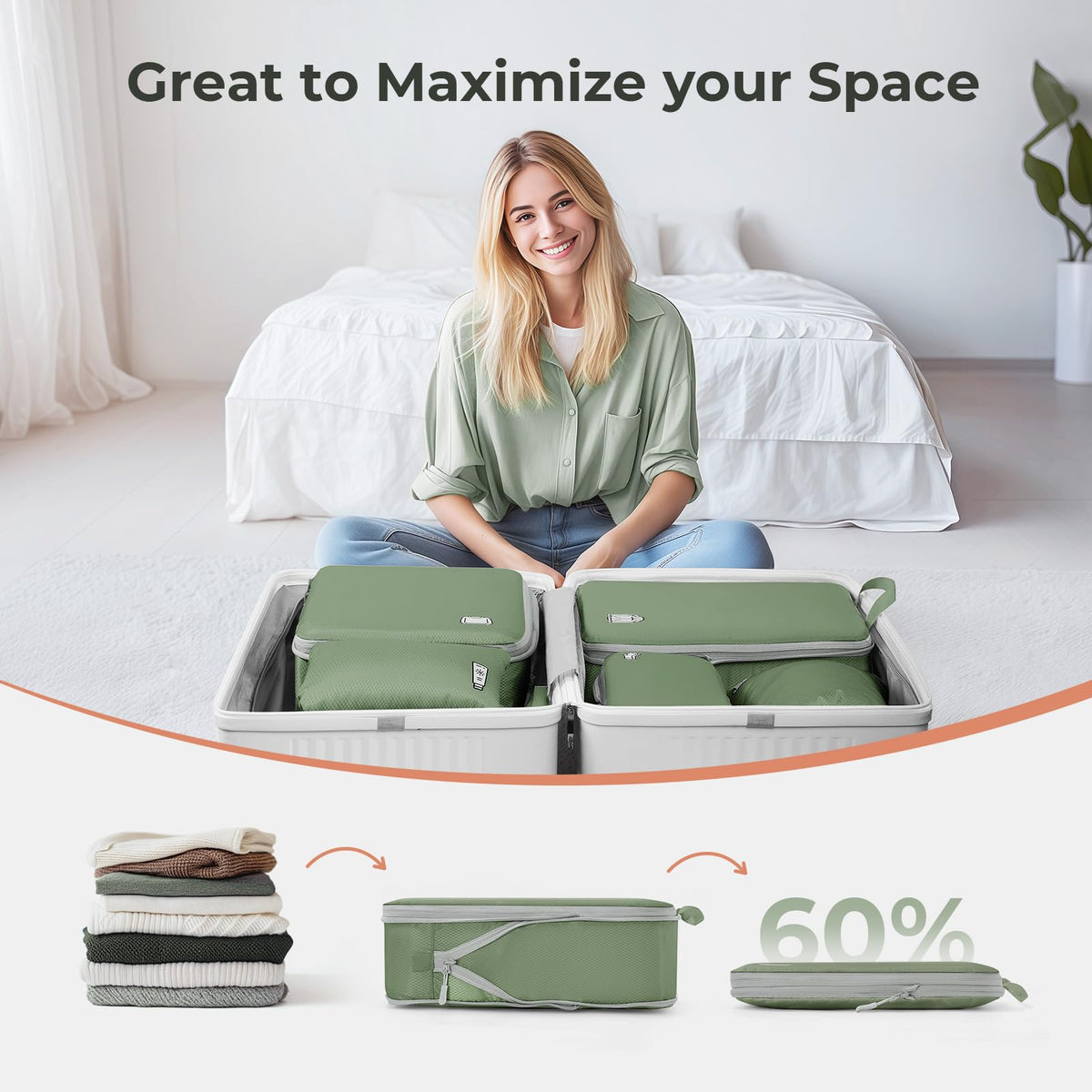 Samfolk Compression Packing Cubes for Suitcases Packing Cubes Compression Set Waterproof Suitcase Organiser Bags for Travel Suitcase Luggage Packing Organizer Bags Travel Essentials Black 8 Set