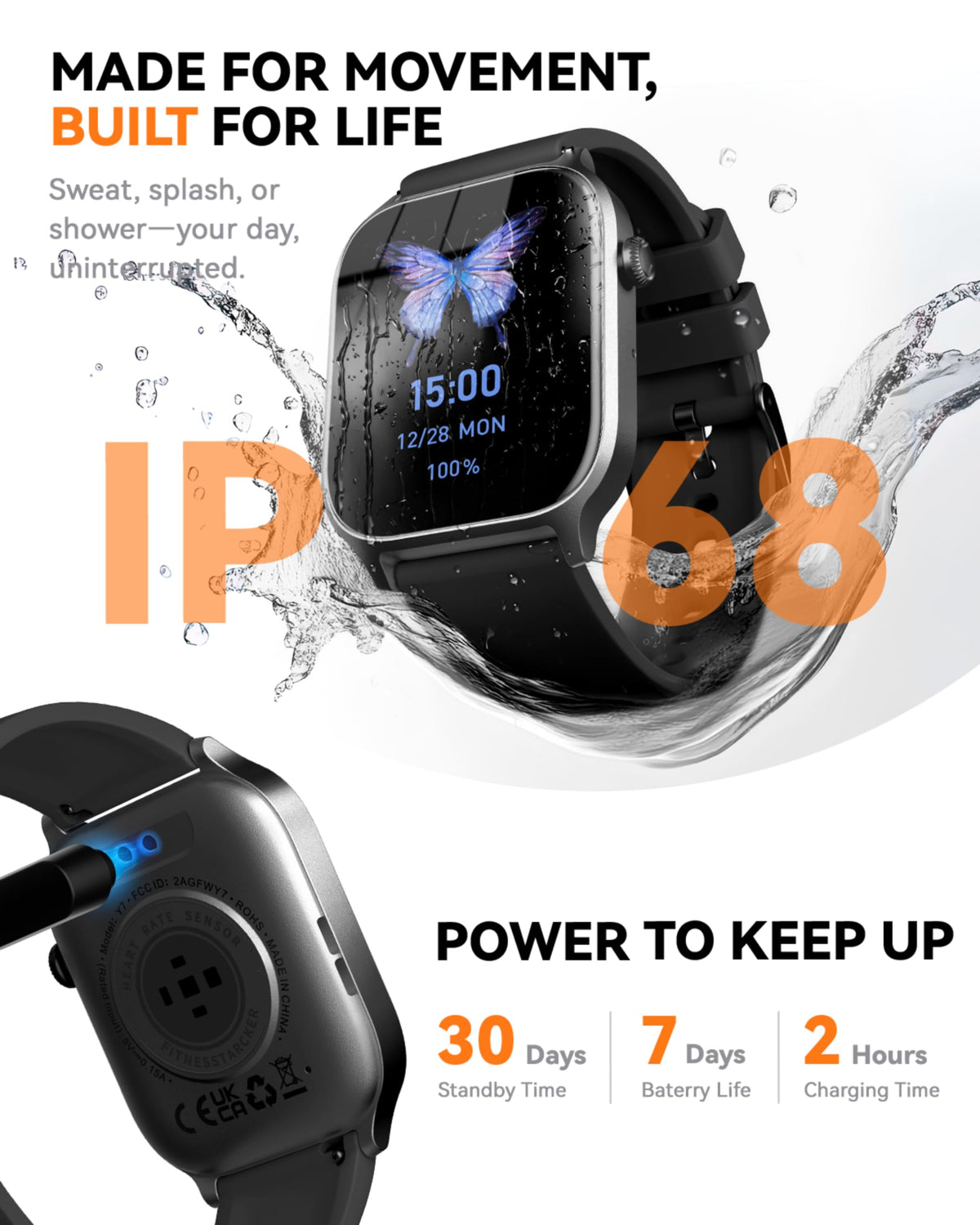 Smart Watch for Men Women- Answer/Make Call, 2024 IP68 Waterproof Fitness Tracker Watch with Sleep Step Counter Activity Smartwatch for Samsung Android iPhone iOS (Black-Blue, 1.83)