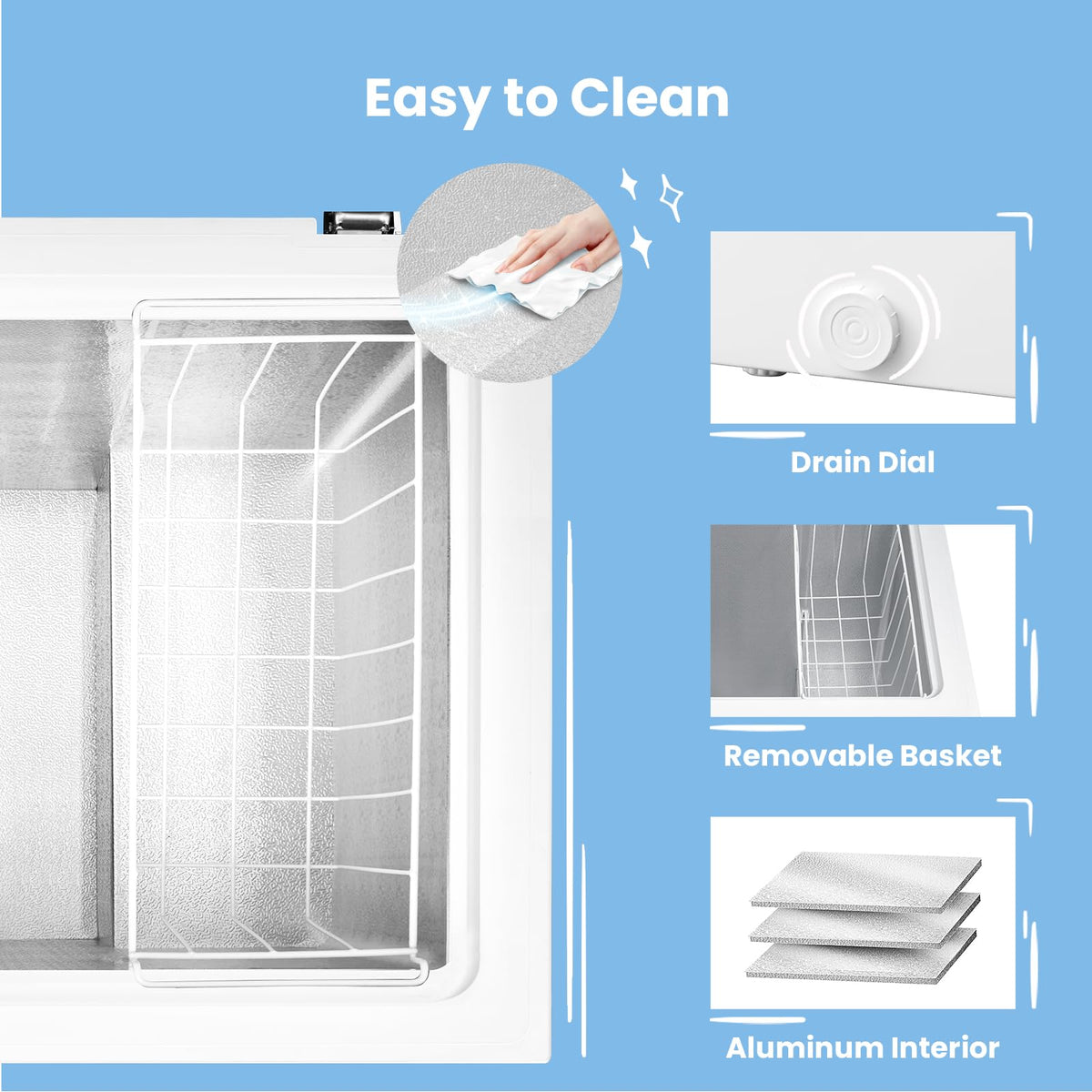 COMFEE' 99L Chest Freezer, Convertible Refrigeration Mode, RCC102BL2UK(E)