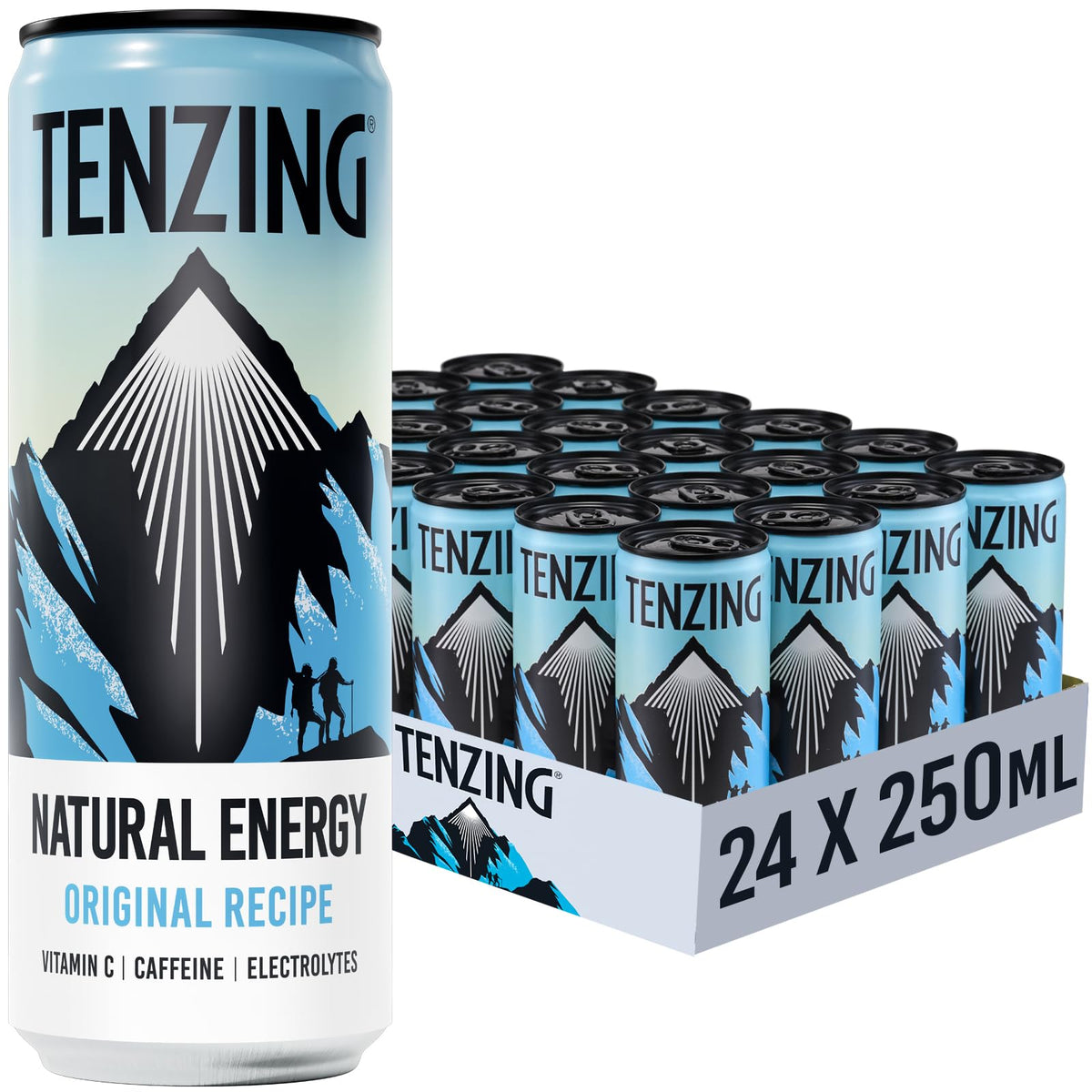 TENZING Natural Energy Drink, Plant Based, Vegan, & Gluten Free, +BCAA, Apple & Seaberry, 330ml (Pack of 12) - Packaging may vary