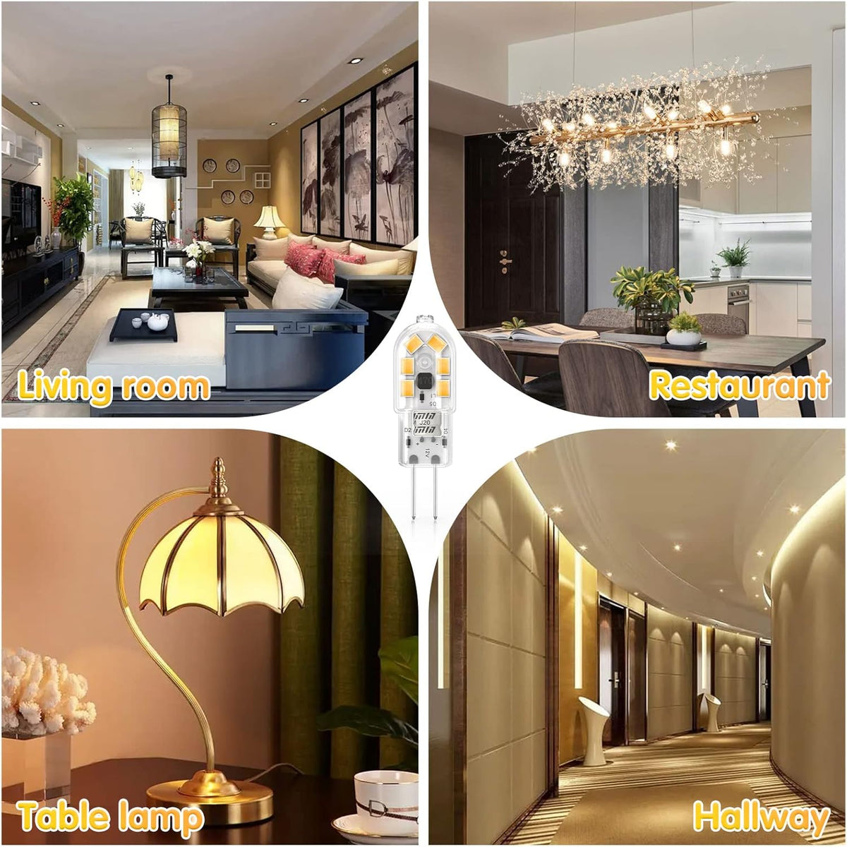 2W G4 LED Bulbs Warm White 3000K, Replacement 20W Halogen Bulb, Non Flicker AC/DC 12V Energy Saving G4 LED Capsule Light Bulbs, Non-Dimmable, 10 Pack