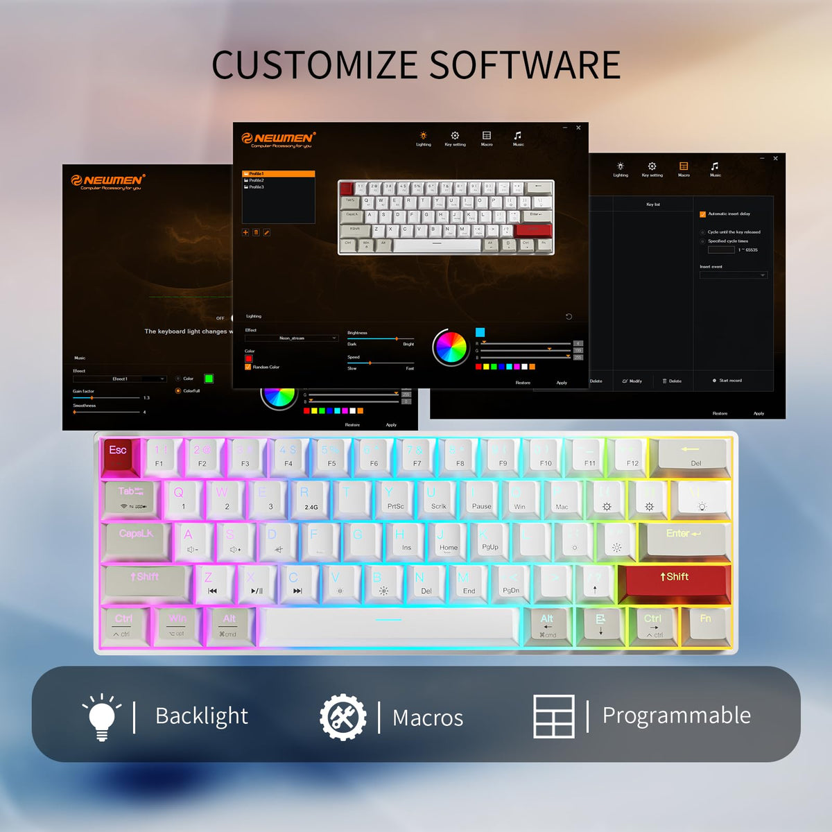 NEWMEN GM611 Gaming Keyboard,60% Percent Mechanical Keyboard Red Switches