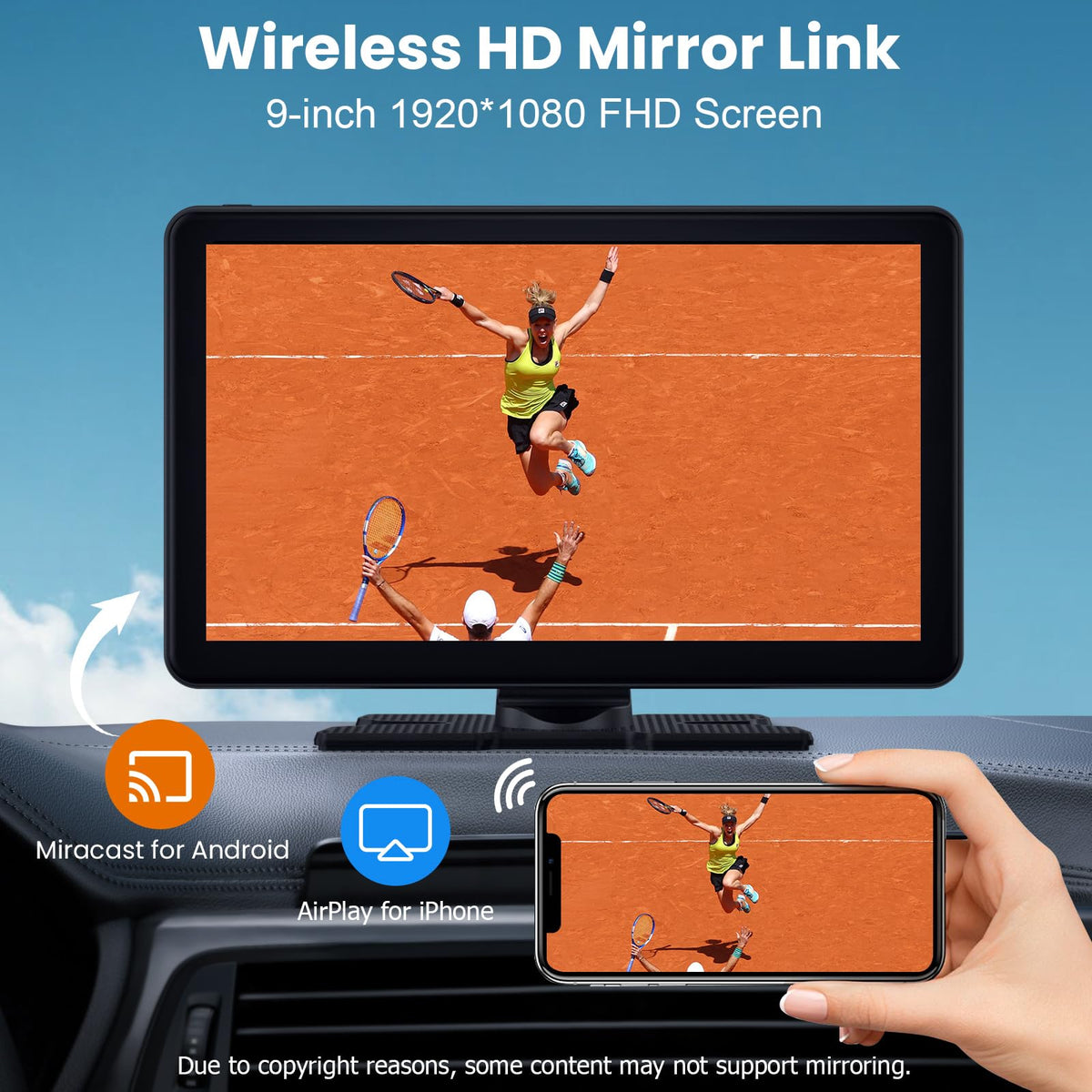 Wireless CarPlay Android Auto Screen, Car Stereo for CarPlay 7" HD Touch Screen Portable Navigation AirPlay Video Music Player Bluetooth WiFi, Voice Control, Mirror Link