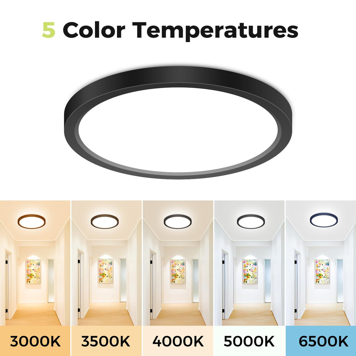 hepside 2 Pack Bathroom Ceiling Light 30cm, 3000K/3500K/4000K/5000K/6500K 5CCT LED Ceiling Lights, 24W, Modern, Waterproof, Round Flush Mount for Bathroom, Kitchen, Bedroom, Hallway