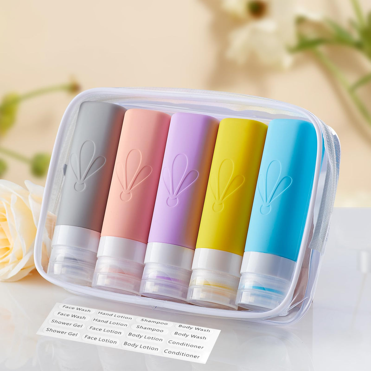 INSFIT Travel Bottles for Toiletries, 17 Pack Leakproof Travel Size Toiletries, Airplane Travel Essentials, Holiday Essentials for Women and Men with Labels/Clear Bag