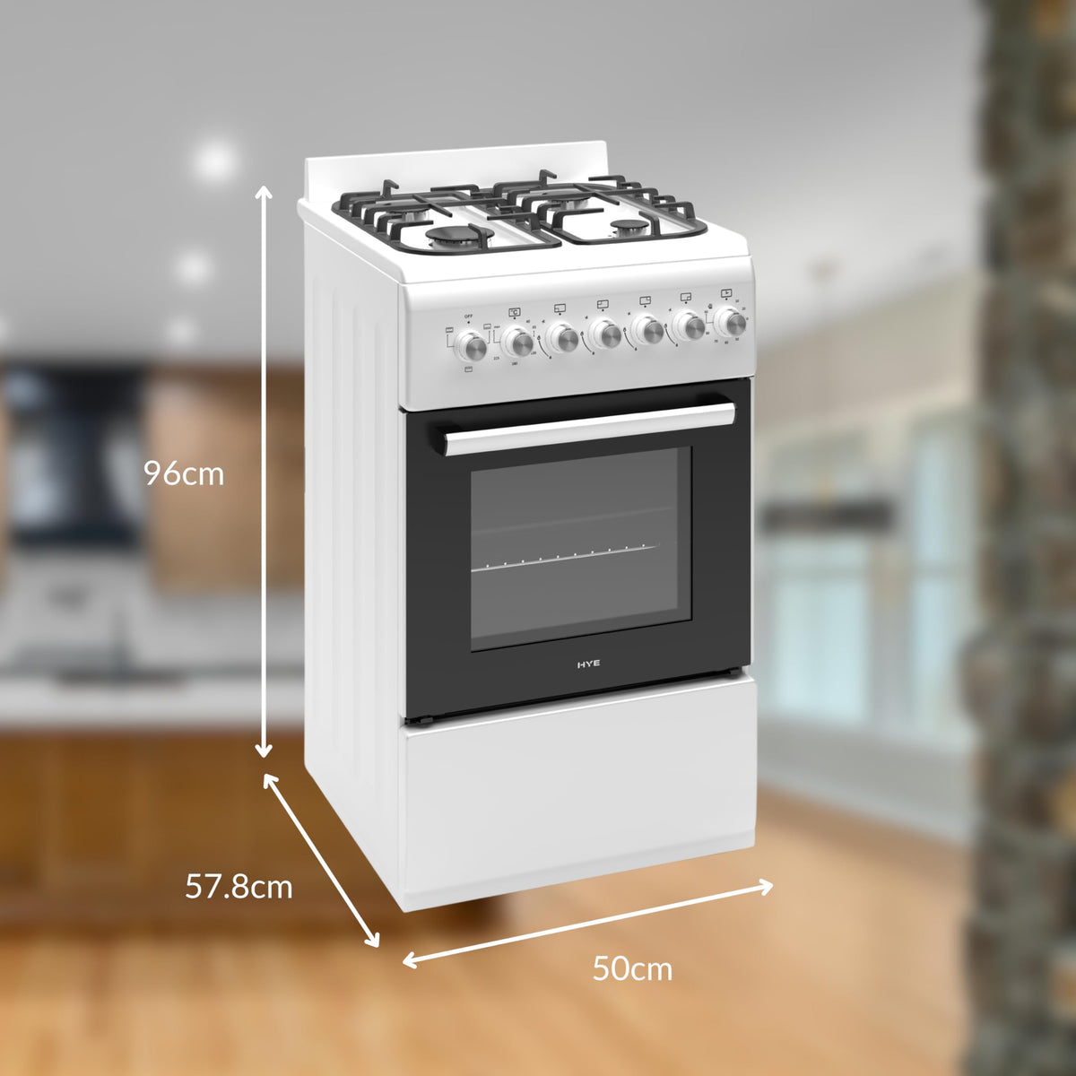 HYE Gas Cooker - Versatile 4 Burner Gas Hob, Electric Oven