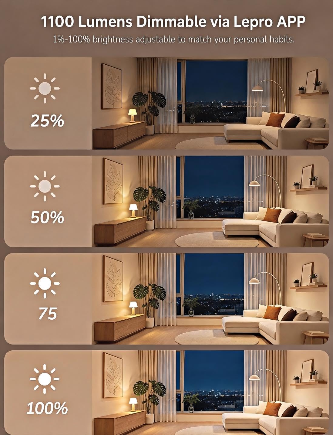 Lepro E27 Smart Bulbs, 806lm 8.5W, RGB Colour Changing, AI Lighting, 2 Pack