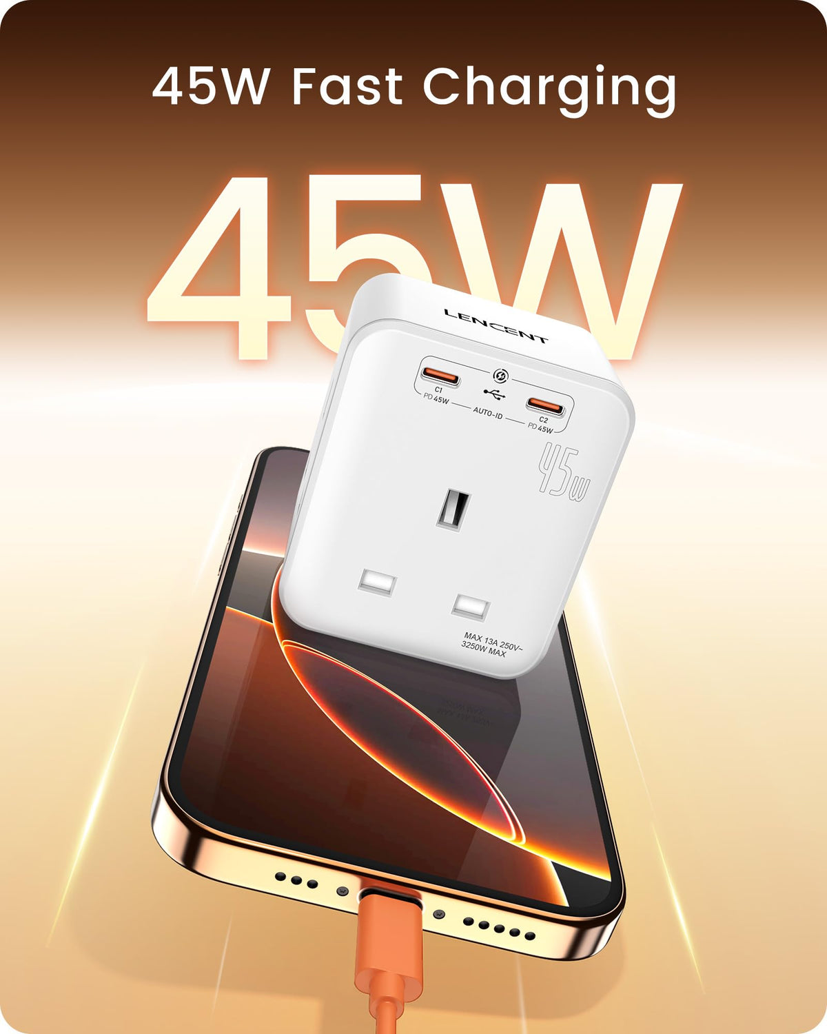 LENCENT Multi Plug Extension with 2 USB, 3 Way 3 Plugs Socket Adapter