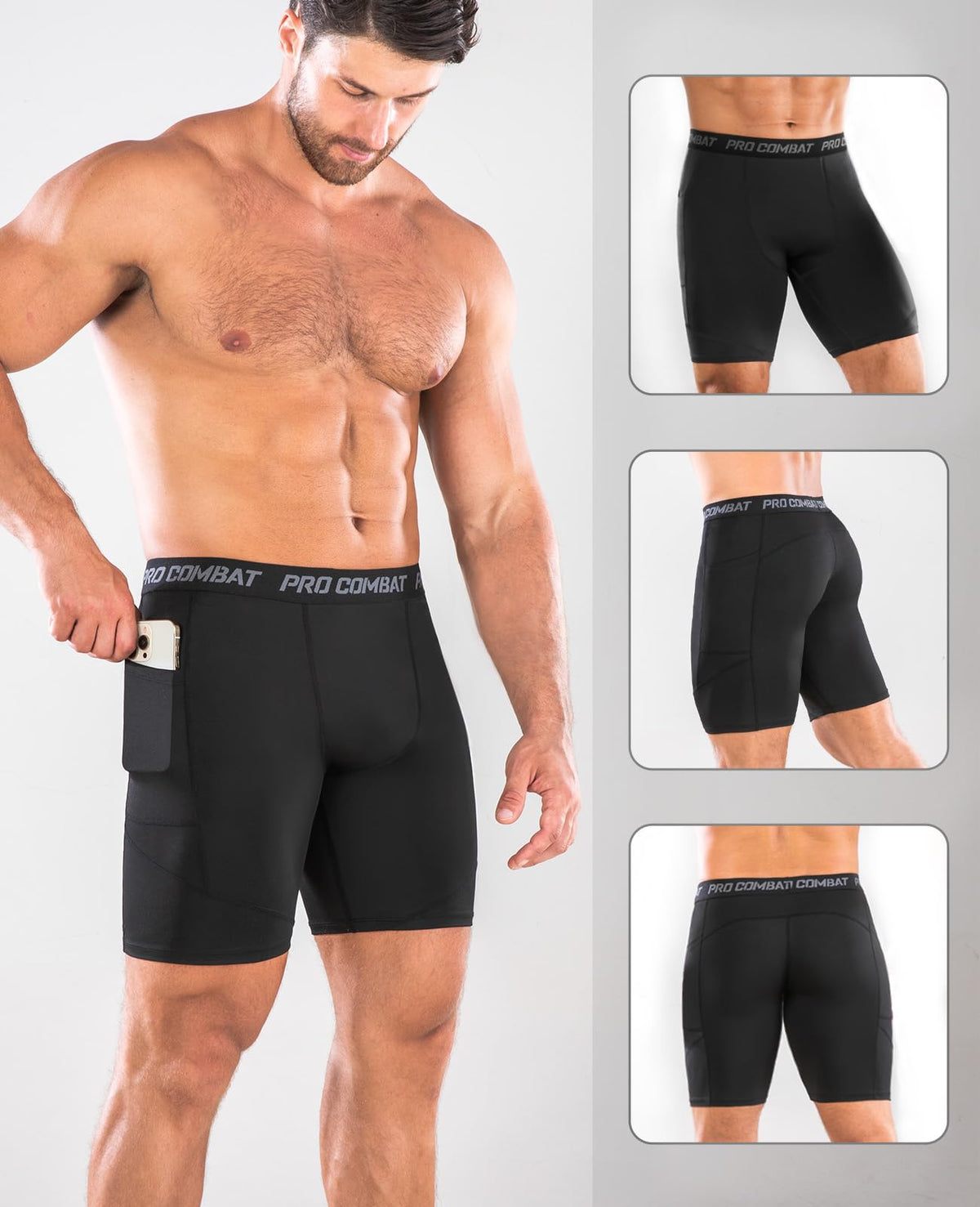 Niksa Compression Shorts Men, 1 Pack or 3 Packs Gym Running Shorts with Pockets Sports Anti Chafing Underwear Base Layer Shorts Quick-Drying Fabric Undershorts Men’s Workout Shorts