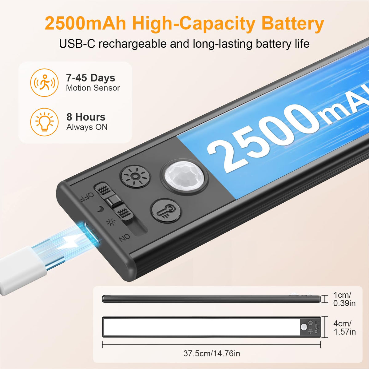 Gritin Under Cabinet Kitchen Lights Rechargeable 2 Pack-3 Color Temps