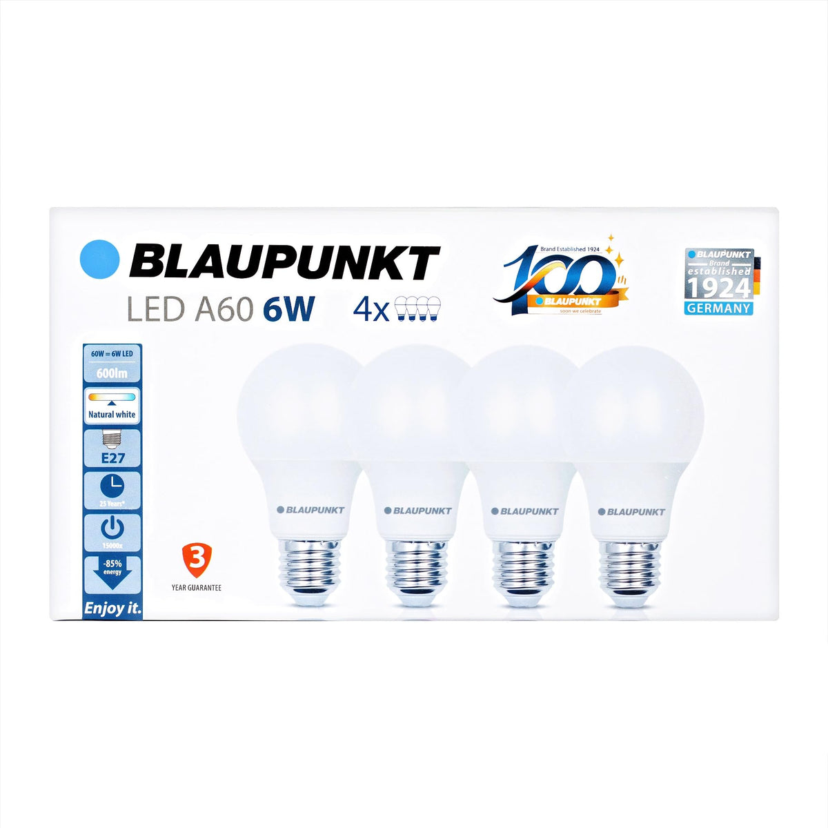 BLAUPUNKT E27 Classic Bulb A60 6W 600 Lumen 4000K Neutral White, 6-Pack