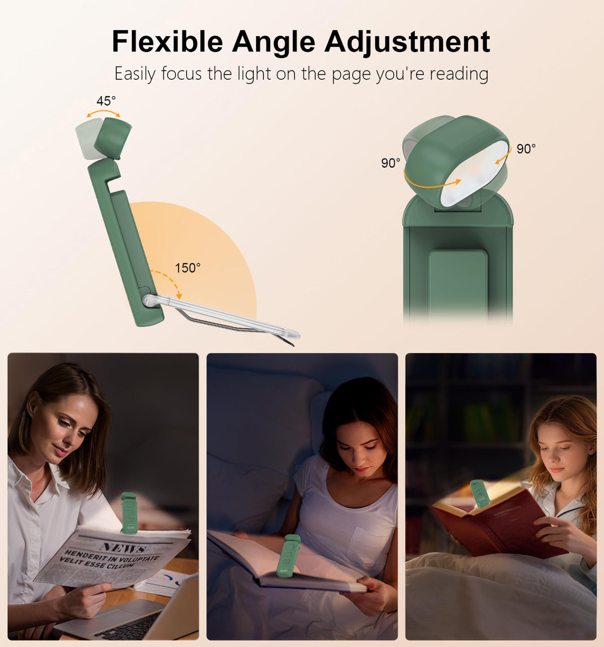 Gritin Book Light Rechargeable, Reading Light Lamp Clip on Books