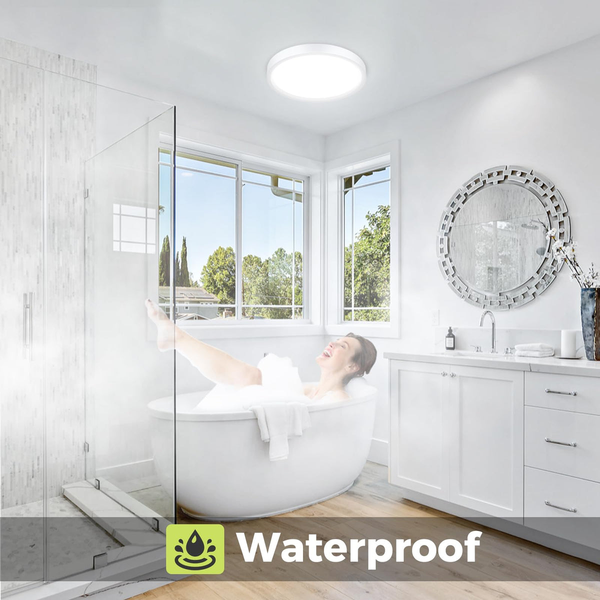 hepside Bathroom Light, 3000K/4000K/6500K 3 Color Temperature LED Ceiling Light, 15W 1500LM, Waterproof, Round, Small, Modern, Flush Ceiling Light for Bathroom, Kitchen, Bedroom, Black