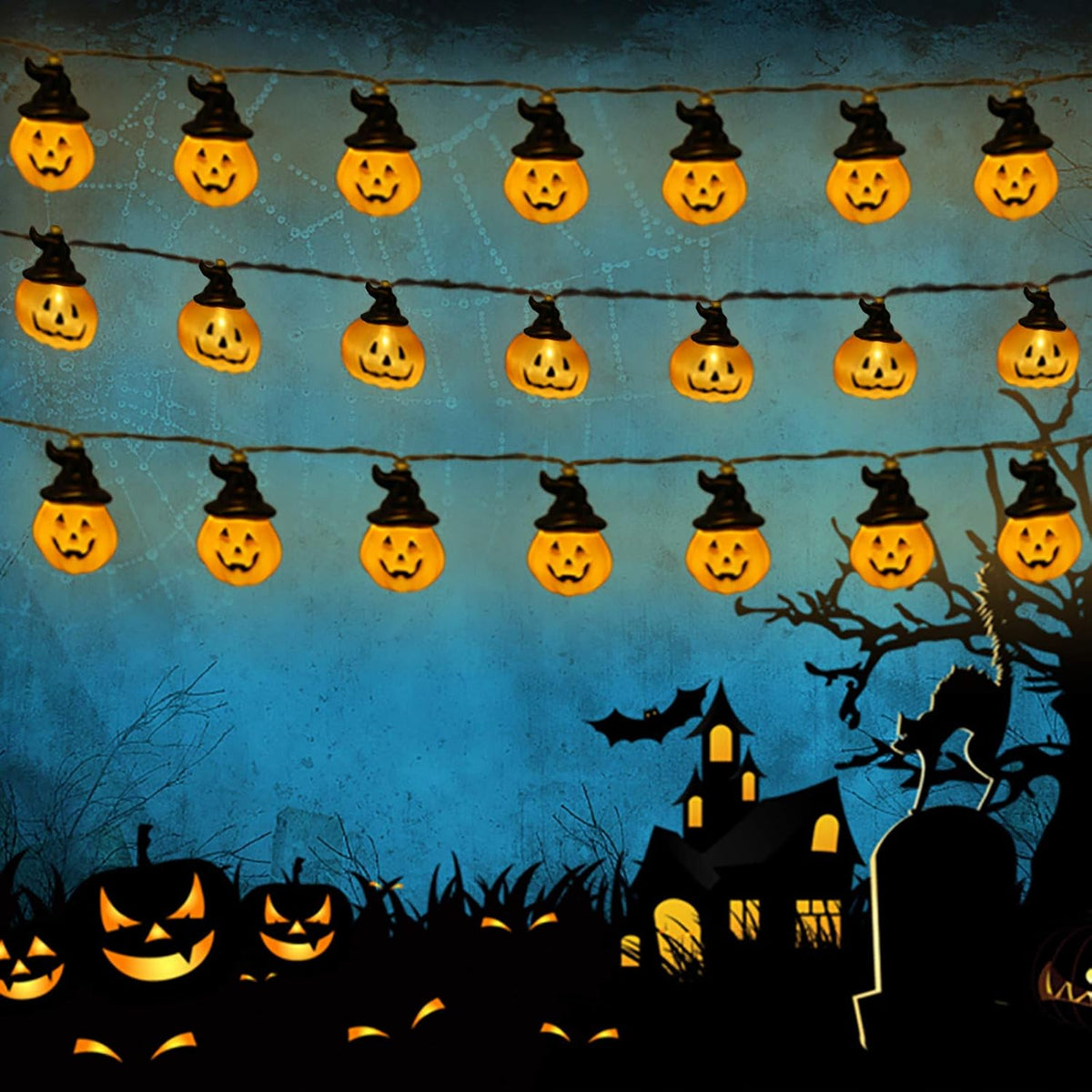 Jsdoin Pumpkin Lights 5M Halloween String Lights Battery Powered Halloween Decoration Pumpkin Lights 16.5ft 20 LED for Party Indoor Outdoor Home Festival Decoration