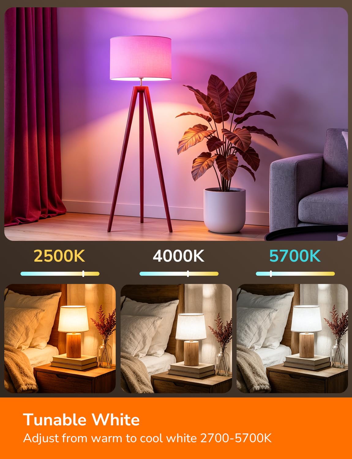 Lepro E27 Smart Bulbs, 806lm 8.5W, RGB Colour Changing, AI Lighting, 2 Pack