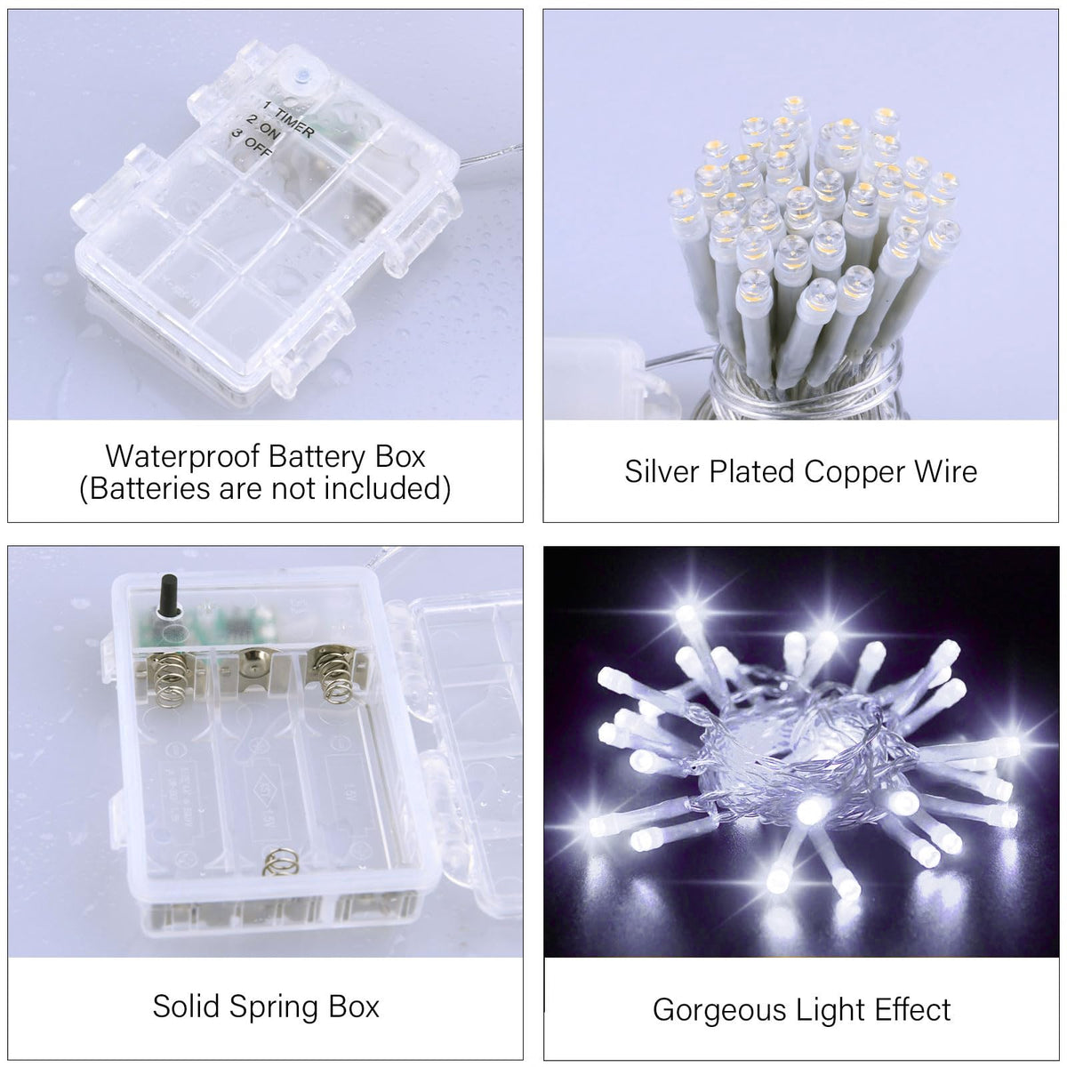 Dalugo Battery Fairy Lights, 3M 30 LED Warm White String Lights with 6h Timer, IP65 Waterproof Battery Powered Fairy Lights for Indoor Outdoor Christmas Decorations