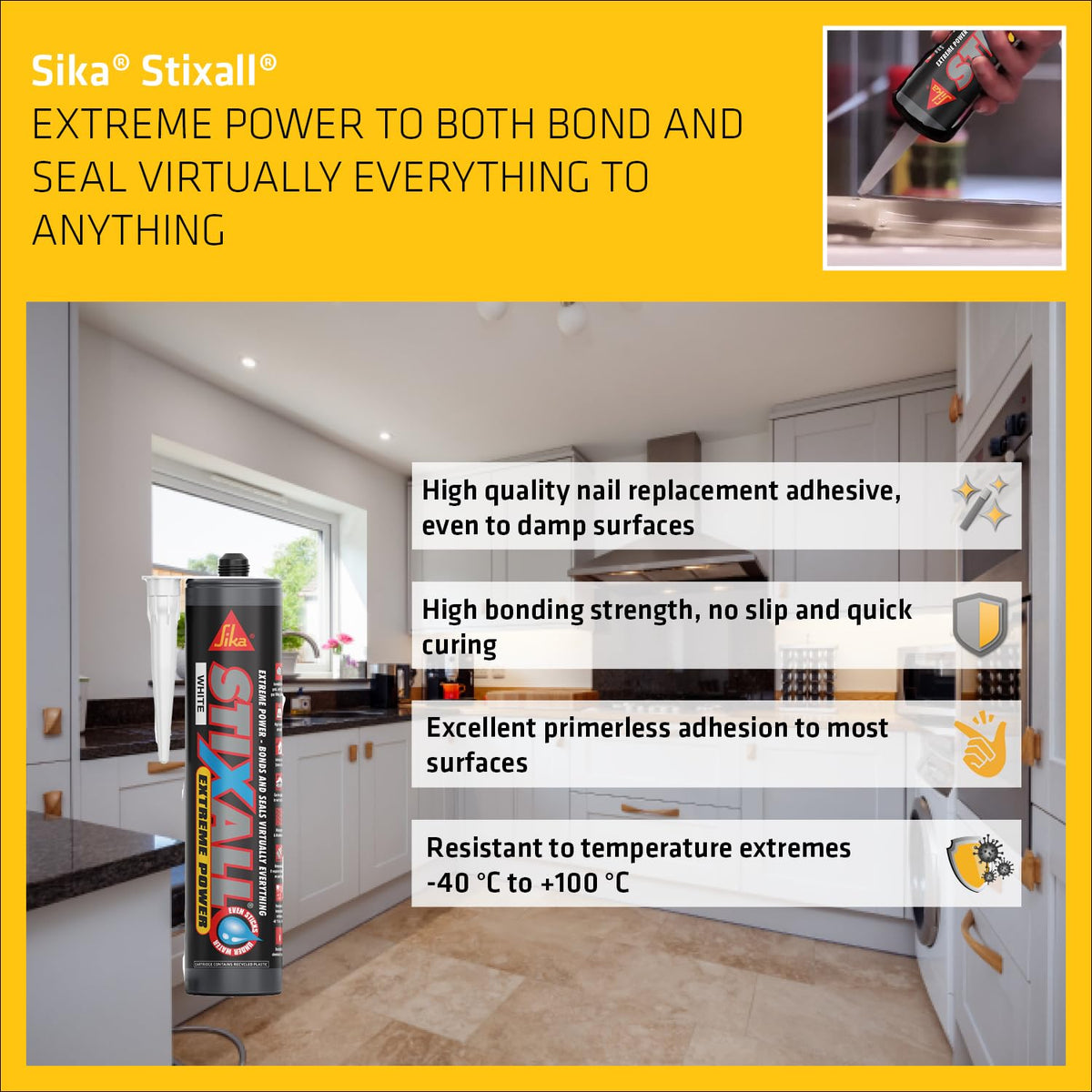 Sika Stixall Extreme Power Sealant And Adhesive, Crystal Clear, 290ml