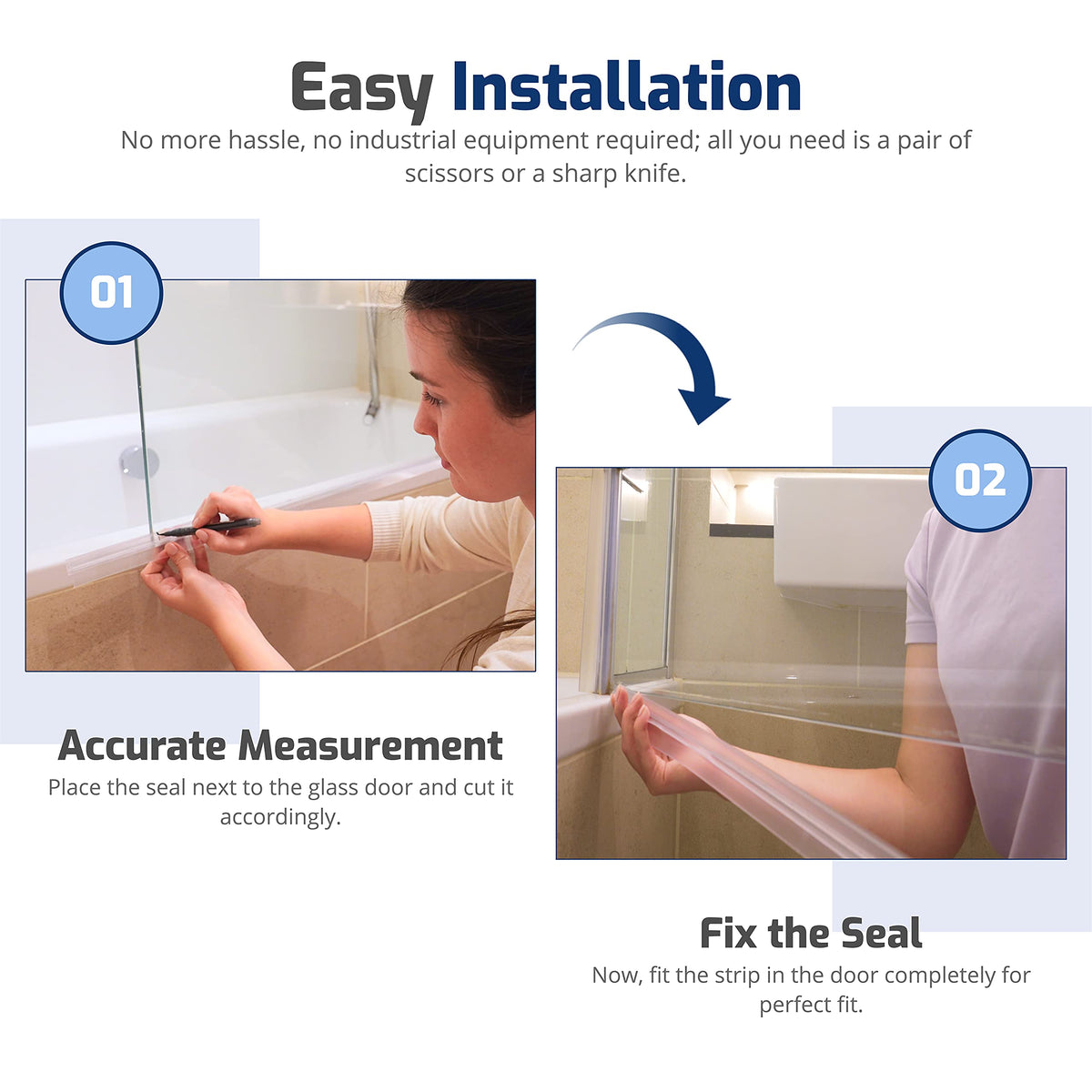 NYCENT Pre Curved Shower Door Seal Strip for 4-6mm Curved Glass – 90cm Long Pre Curved Shower Screen Seal Strip that Covers up to 20mm Gap - Perfect Transparent Shower Screen Seal Replacement