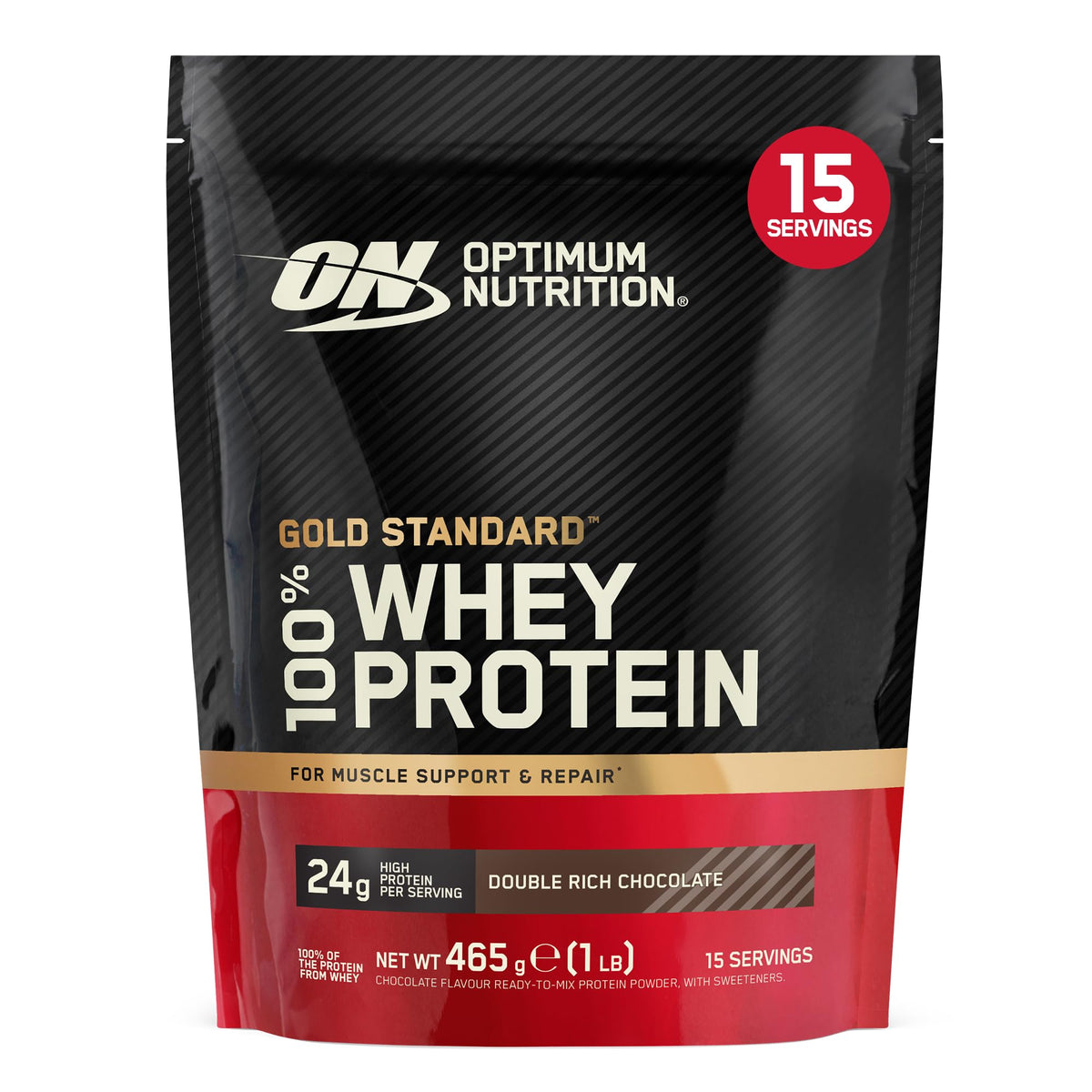 Optimum Nutrition Gold Standard 100% Whey Muscle Building and Recovery Protein Powder With Naturally Occurring Glutamine and BCAA Amino Acids, Double Rich Chocolate Flavour, Pack of 24, 24 x 31g