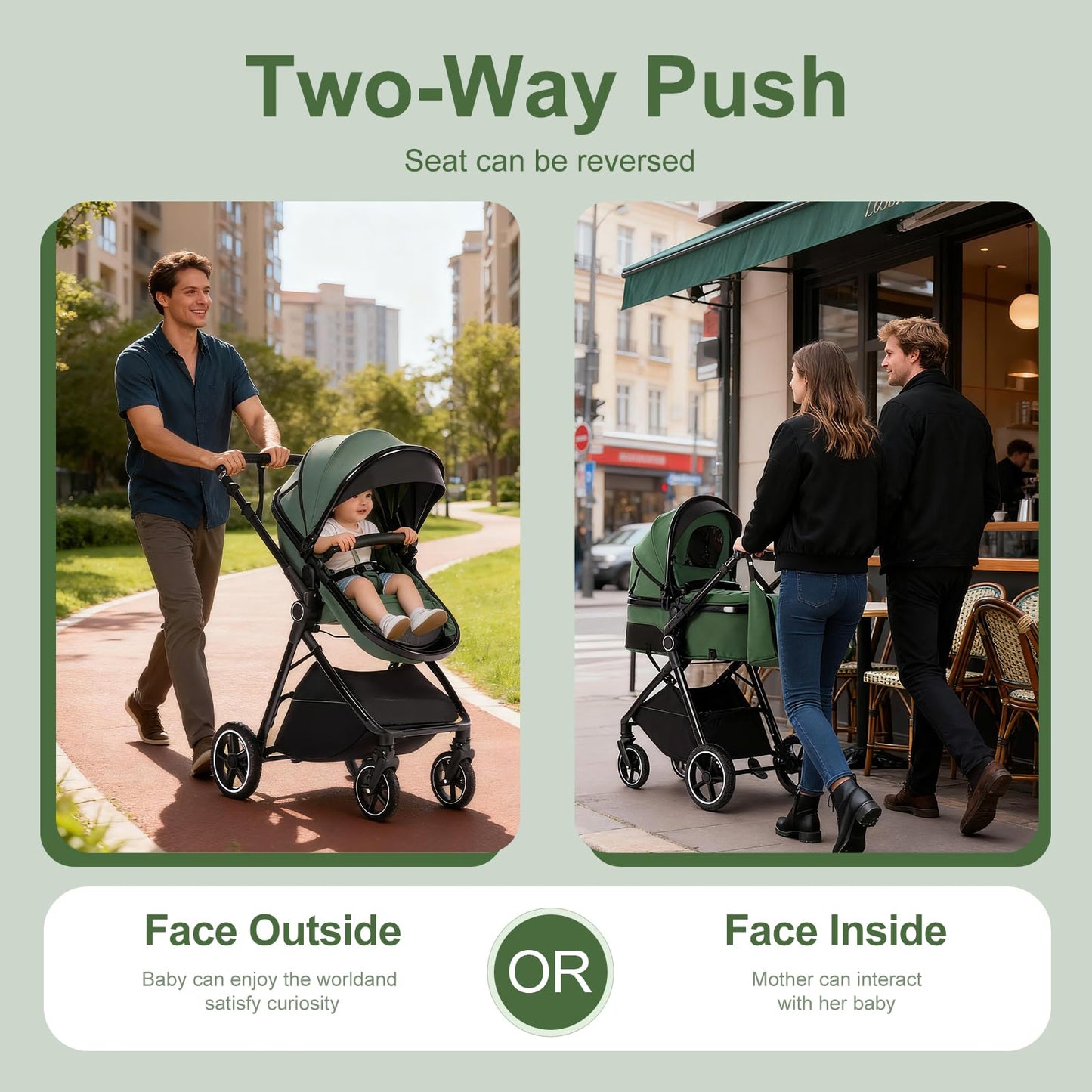 Gcarebb 3 in 1 Prams Travel System, Pushchair with Height Adjustable Handle, Travel Pram with Mosquito Net, Baby Stroller with Aluminum Frame for Newborn 0-4 Years