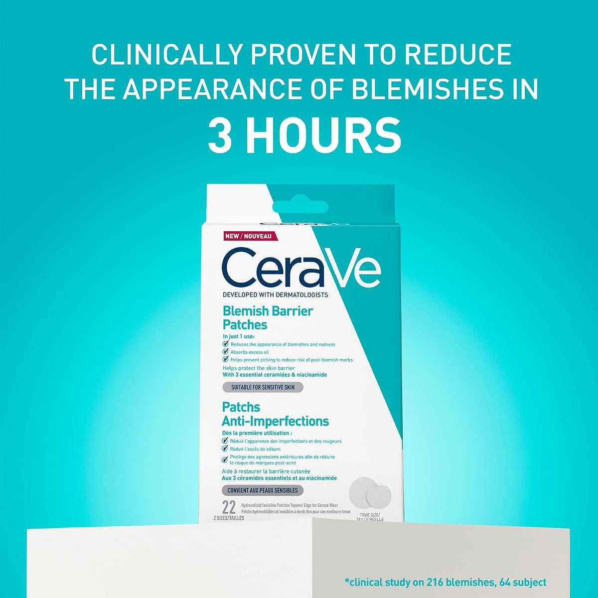 CeraVe Blemish Barrier Patches with 3 Ceramides, & Niacinamide, 22 Pack