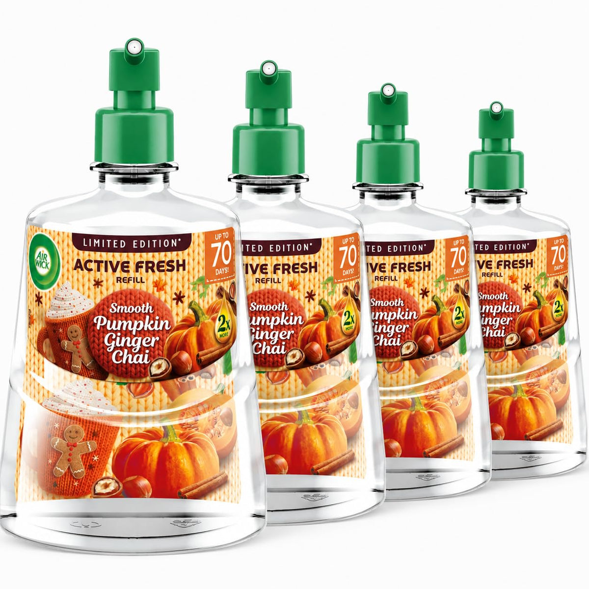 Airwick Active Fresh Refills Bundle 228ml 4 Pack - Linen & White Orchid (2 Units) - Cherry Blossom & Raspberry (2 Units)