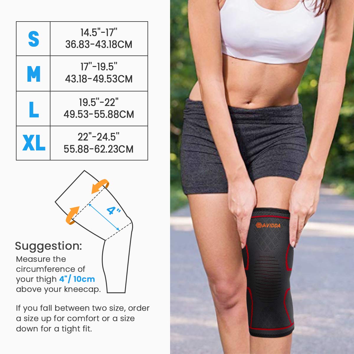 AVIDDA Knee Support Brace 2 Pack - Compression Knee Sleeves for Arthritis, Joint Pain, Ligament Injury, Meniscus Tear, ACL, MCL, Tendonitis, Running, Squats, Sports