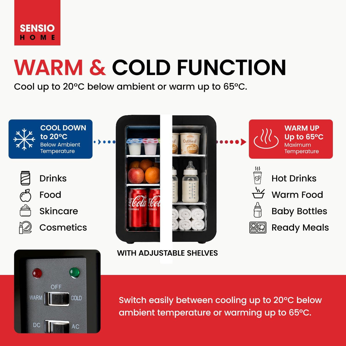 SENSIOHOME 10L Mini Fridge Cooler & Warmer - Sleek Small Fridge for Drinks, Skincare, Makeup, Medicine & Snack Chiller - AC DC 12V Car Refrigerator for Travel, Gamer, Office, Dorm & Camping
