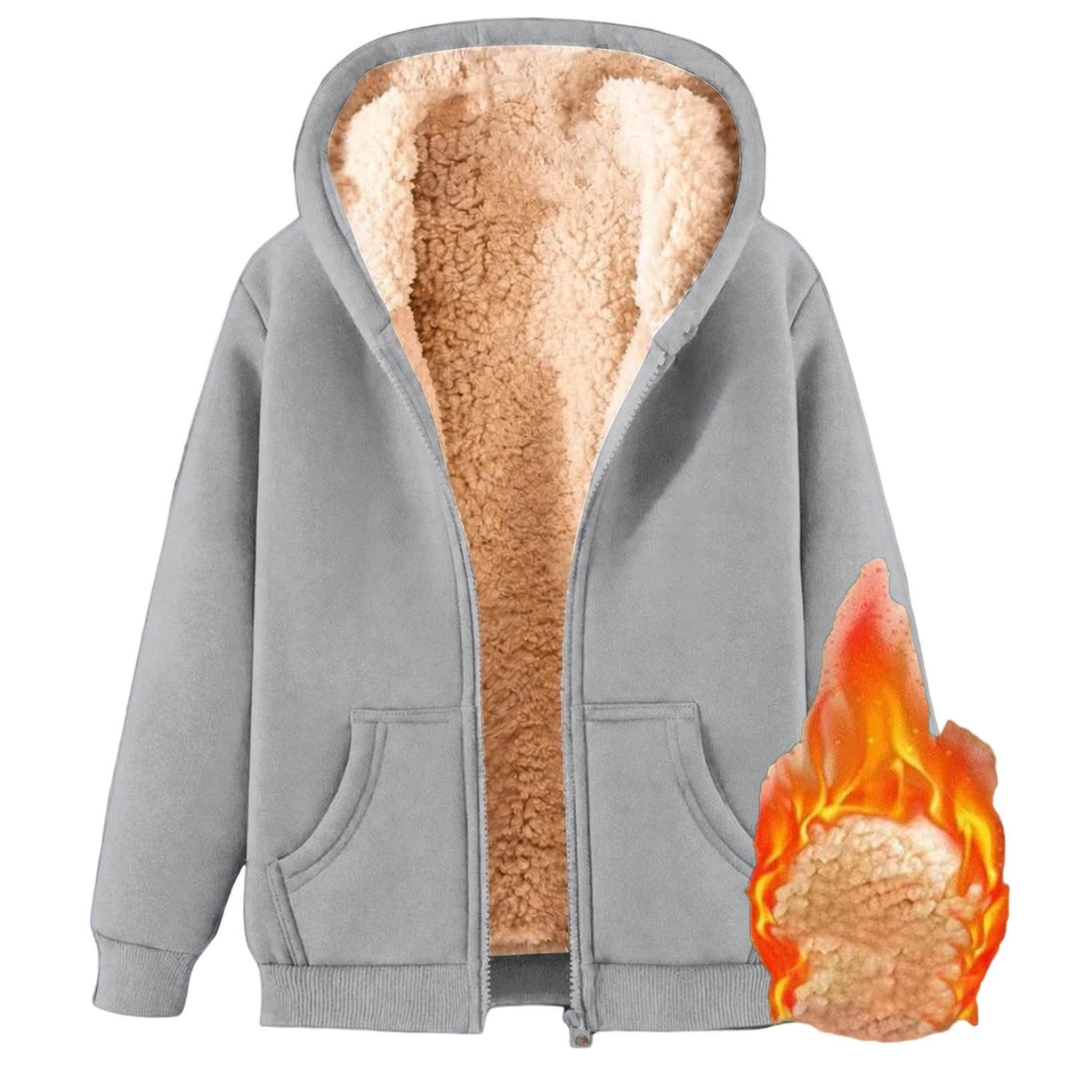 Womens Teddy Fleece Hoodies Sherpa Lined Fuzzy Jacket with Pockets Full Zip Hooded Sweatshirts Ladies Fall Winter Warm Jumper Coat Outwear Thermal Outfits Clothing