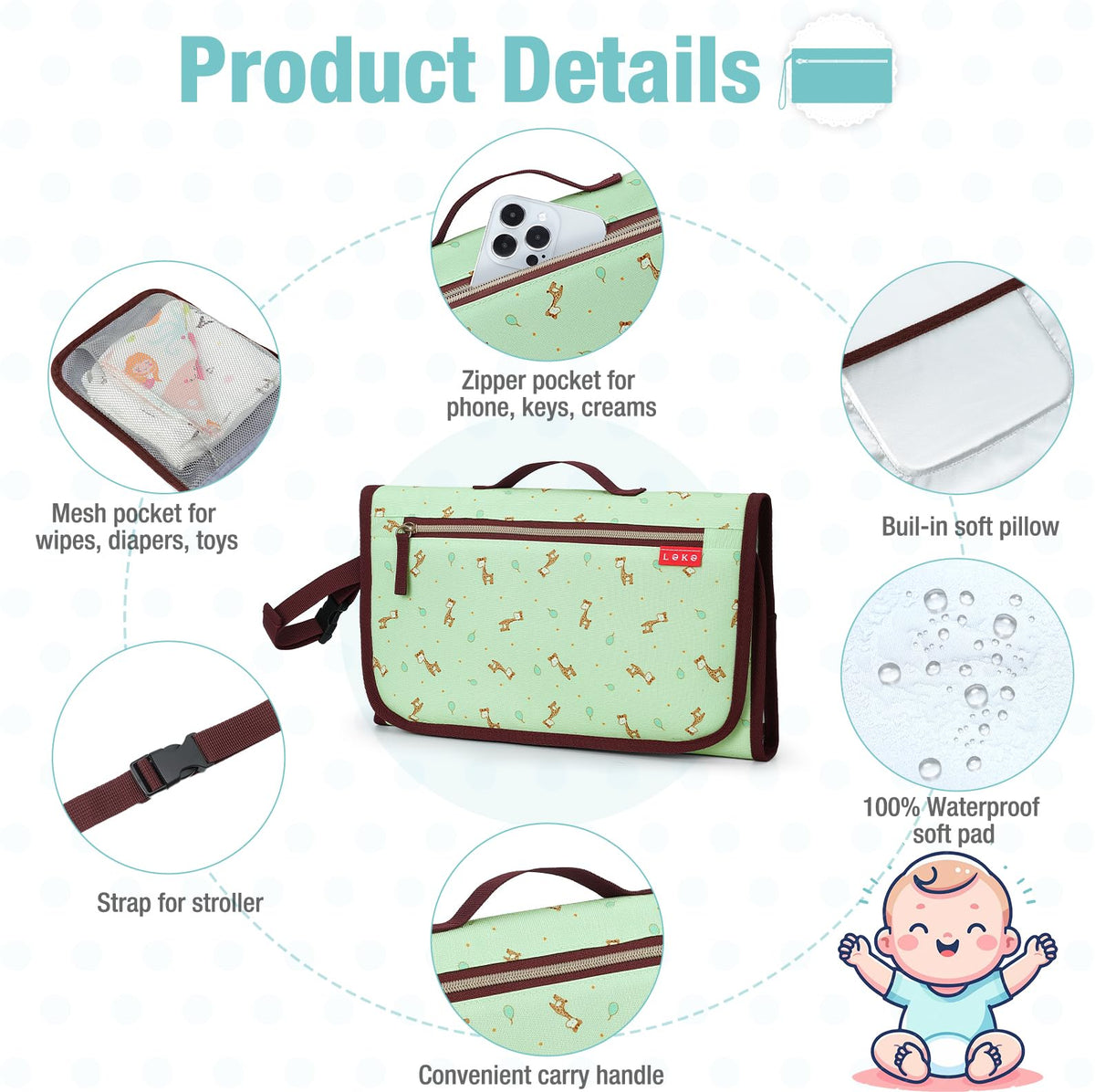 Lekebaby Portable Nappy Changing Mat Travel Baby Change Mat