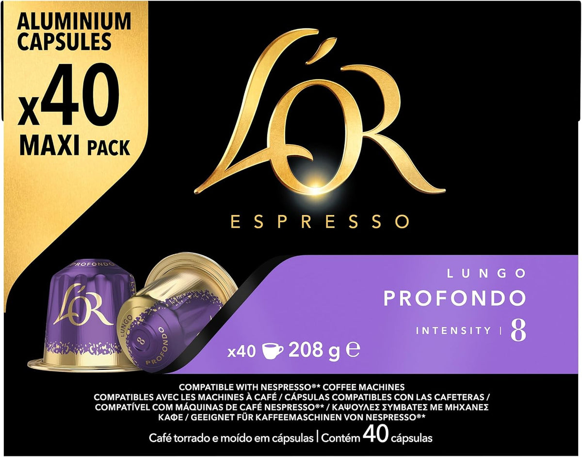 L'OR Espresso Lungo Profondo Coffee Pods x40, Pack of 1, Total 40 Capsules