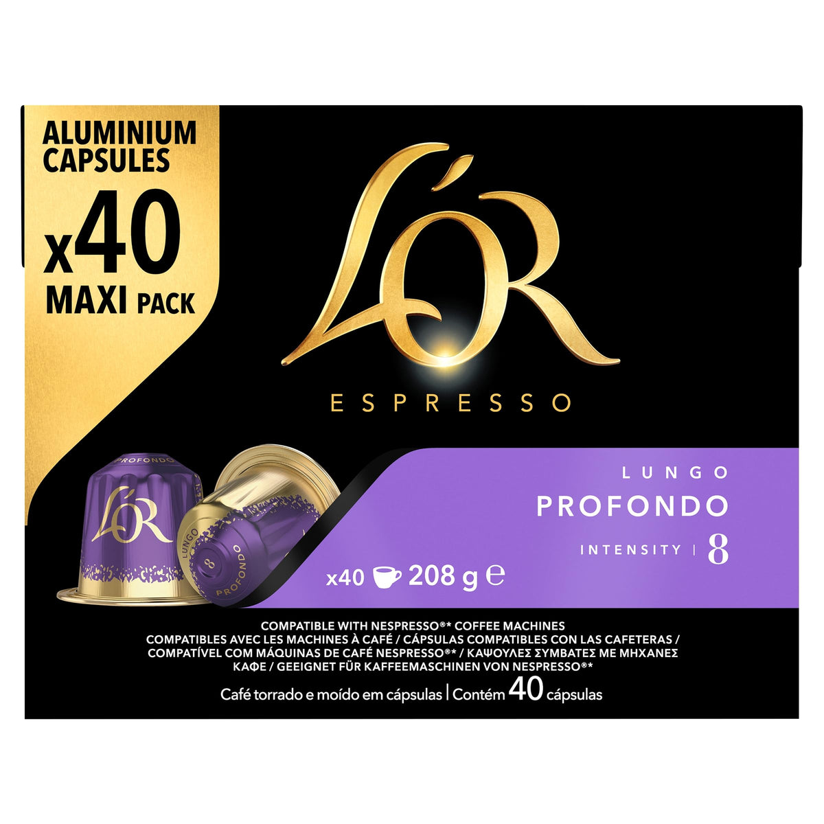 L'OR Espresso Lungo Profondo Coffee Pods x40, Pack of 1, Total 40 Capsules