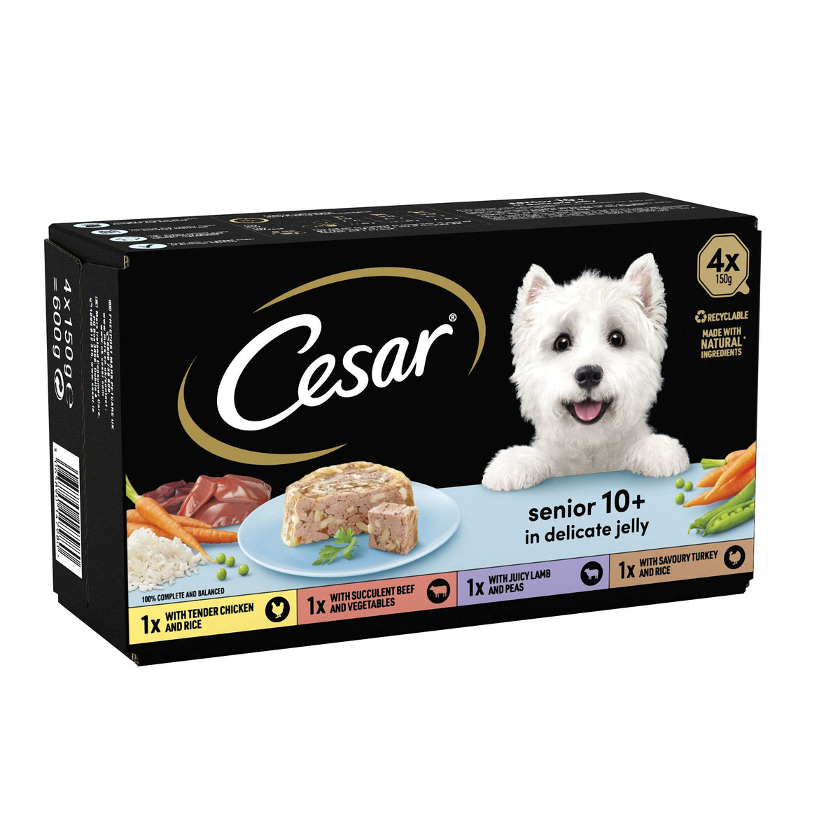 CESAR Pouch Selection in Jelly, Fresh Adult Wet Dog Food Pouches in Delicious Jelly with Succulent Meats and Vegetables, 48 x 100 g
