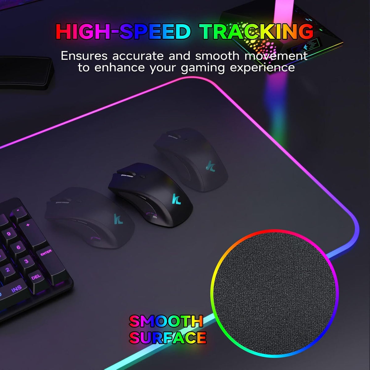 Hcman Charging RGB Gaming Mouse Pad - Wireless 15W Mousepad LED Extra Large