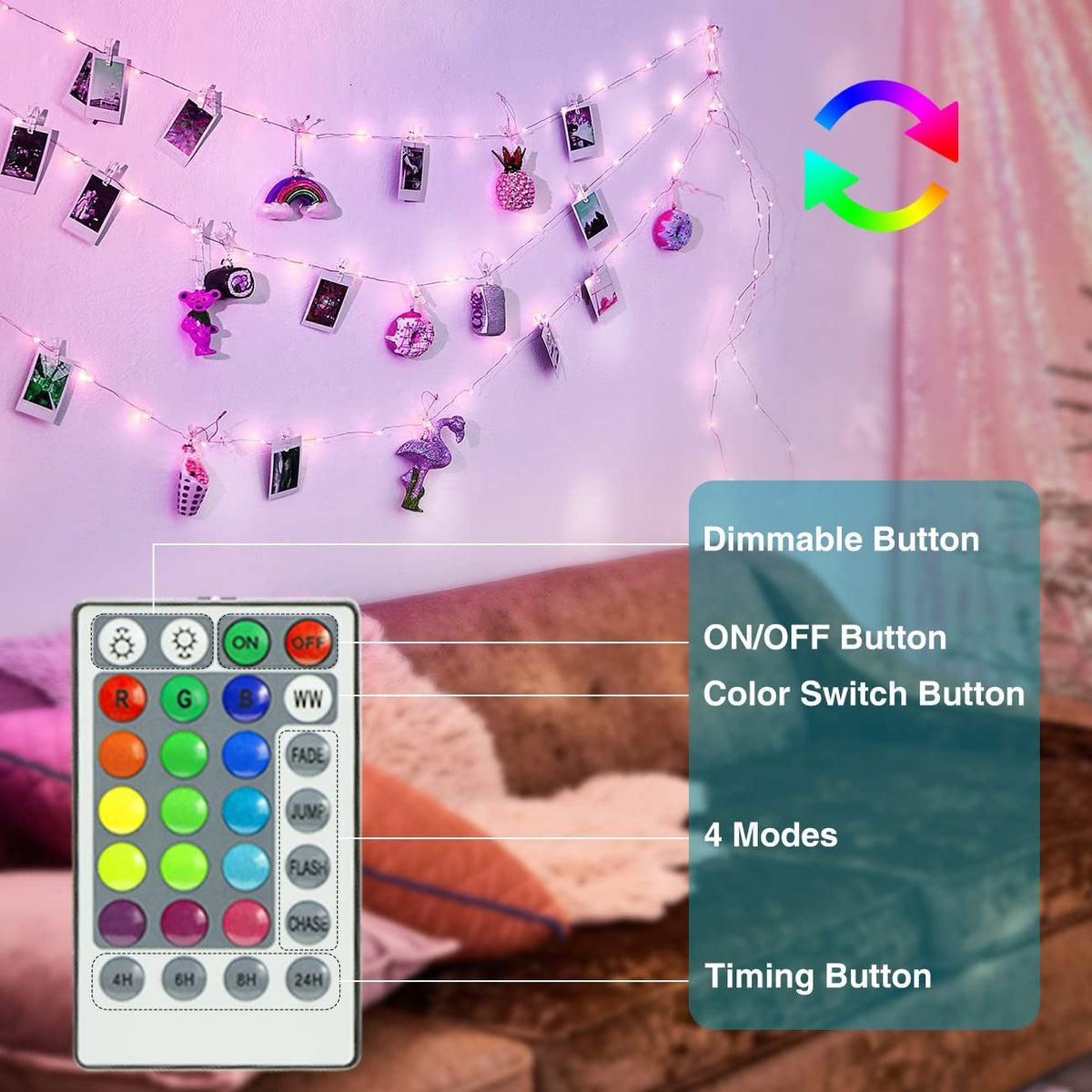 Kolpop 50LED Photo Clip String Lights, 5M Photo Peg Fairy Lights Indoor with 30 Clips Battery Powered Cooper Wire Hanging String Photo Display for Bedroom Birthday Wedding Party Christmas Decorations