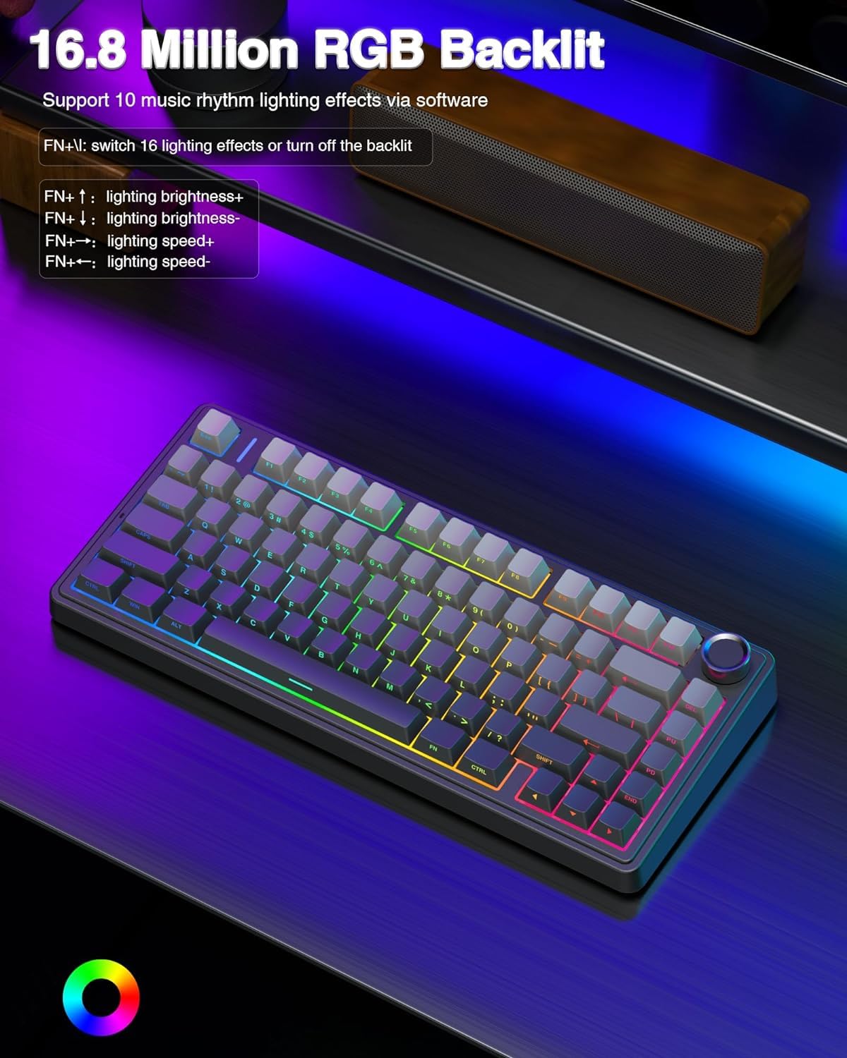 AULA F75 75% Wireless Mechanical Keyboard,2.4Ghz/Type-C/BT5.0 Gaming Keyboards,Advanced Structure,RGB Backlight,Hot Swappable Custom Keyboard for PC/Mac (Cool Black)