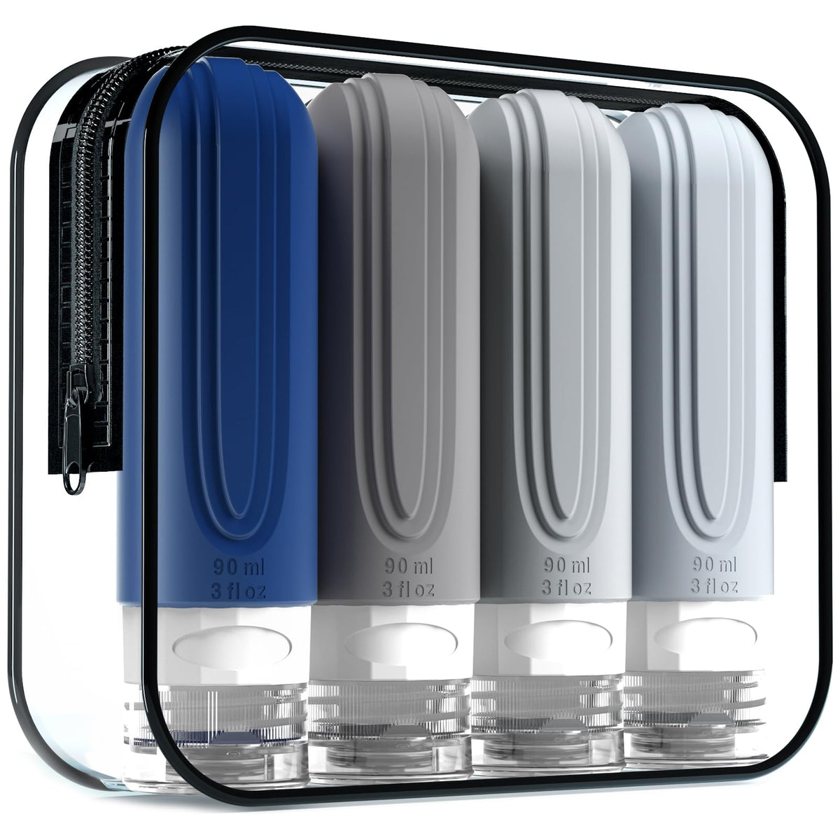 Mrsdry Travel Bottle for Toiletries, Leak Proof Silicone Travel Size 90ml Bottles Refillable Containers for Liquid Shampoo, BPA Free and TSA Approved Travel Accessories with Clear Bag (4 Pack)