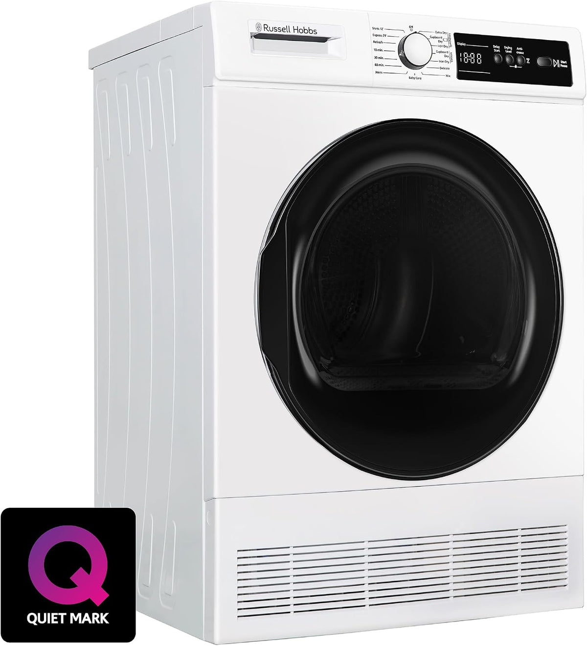 Russell Hobbs Freestanding Condenser Dryer Electric Tumble Dryer 15 Programmes 8kg Capacity 3 Heat Settings LED Display DelayStart Anti-Crease Child Lock Black Clothes Dryer RH8CTD111B