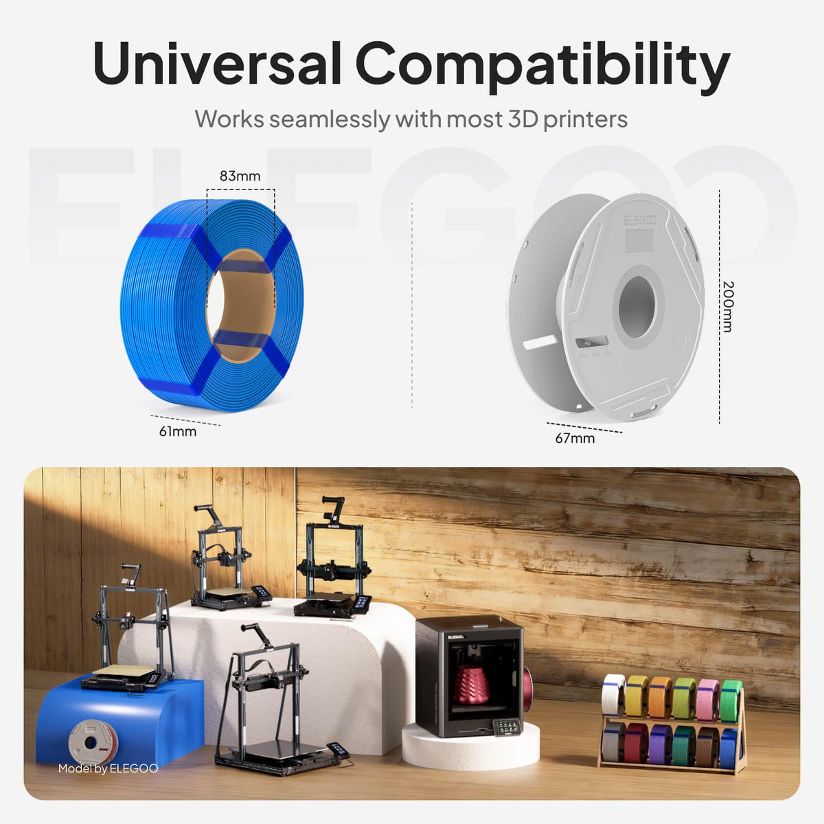 ELEGOO PLA Basic Refill 3D Printer Filament 1.75mm Red 1KG, Easy Storage