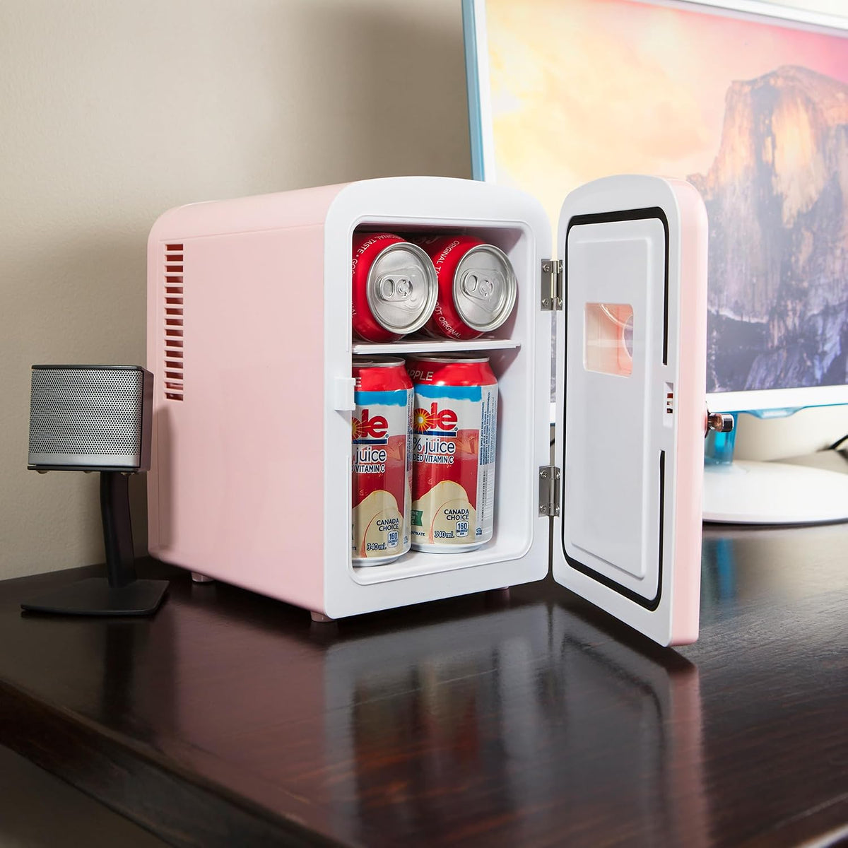 Koolatron Retro Mini Fridge For Bedrooms 12V Portable Cooler Refrigerator 4L Small 6 Can Table Top Quiet Mini Fridges For Skincare Food Drinks Kids Home Car & Travel Black
