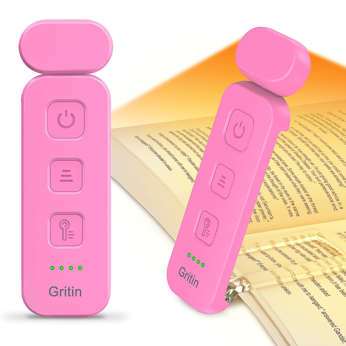 Gritin Book Light Rechargeable, Reading Light Lamp Clip on Books