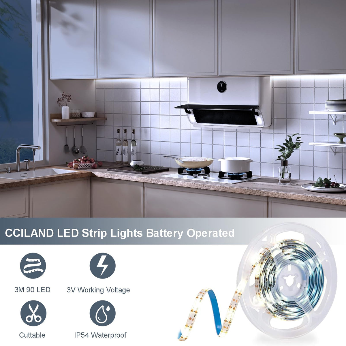 CCILAND 3M 90 LED Battery Strip Lights with Remote 8 Modes Timer
