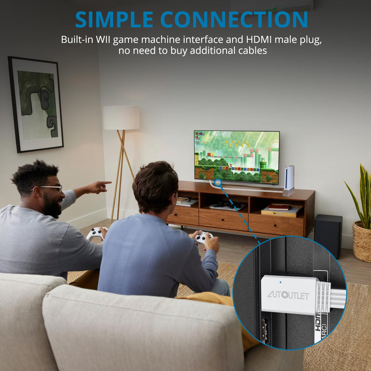 AUTOUTLET Wii to HDMI Converter 1080P 5ft/150 cm for Full HD Device, Adapter with HDMI Male Cable Output Compatible with Nintendo Wii, Wii U, HDTV, Monitor-Supports All Wii Display Modes