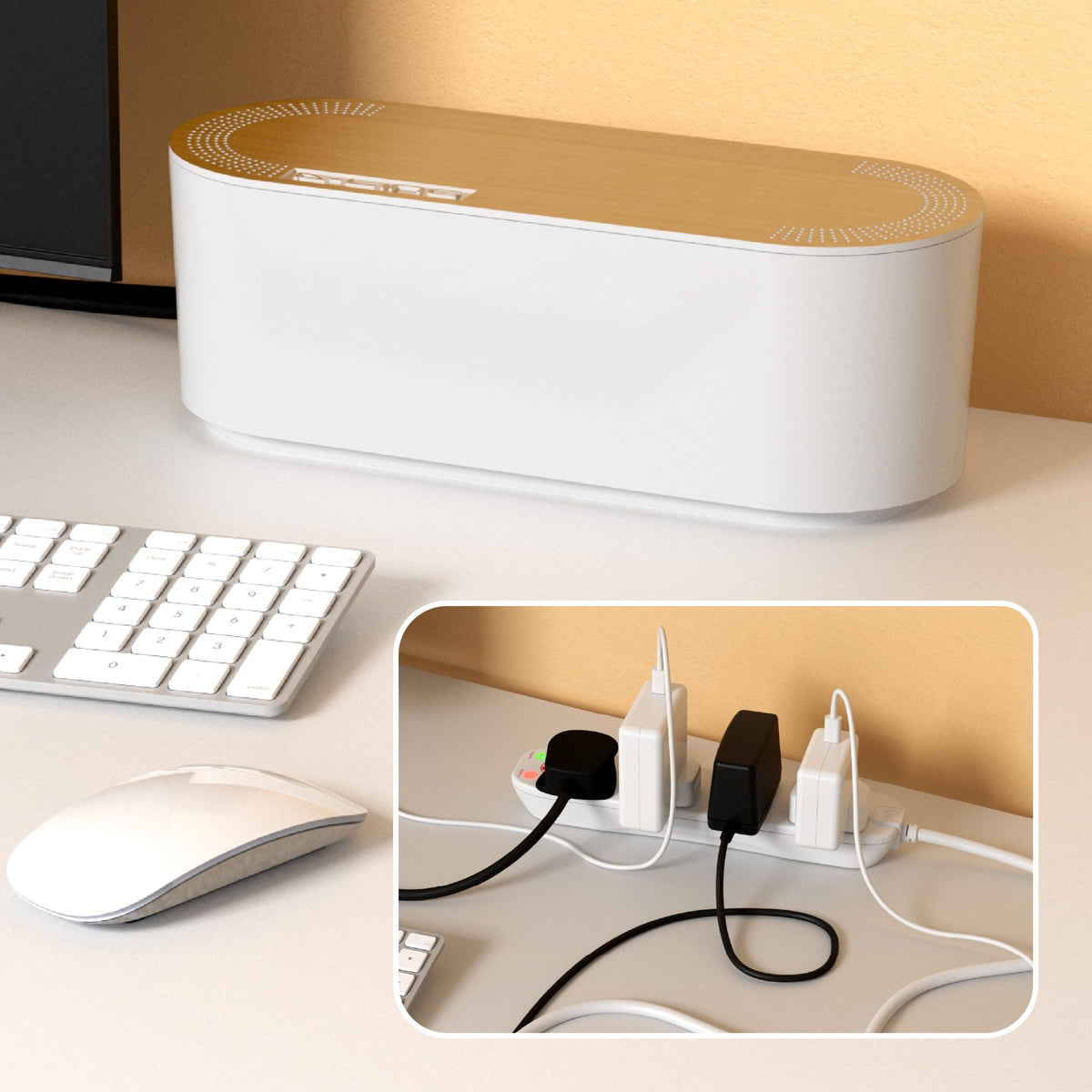 D-Line Cable Tidy Box, Hide & Conceal Extension Blocks, Desk Cable Management Solution, TV Wire Tidy, Made from Electrically Safe ABS Material - 325mm (L) x 125mm (W) 115mm (H) - Small, White