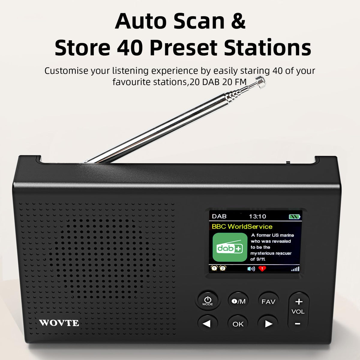 DAB Radio Portable, WOVTE DAB+ Digital Radio Rechargeable FM Radio